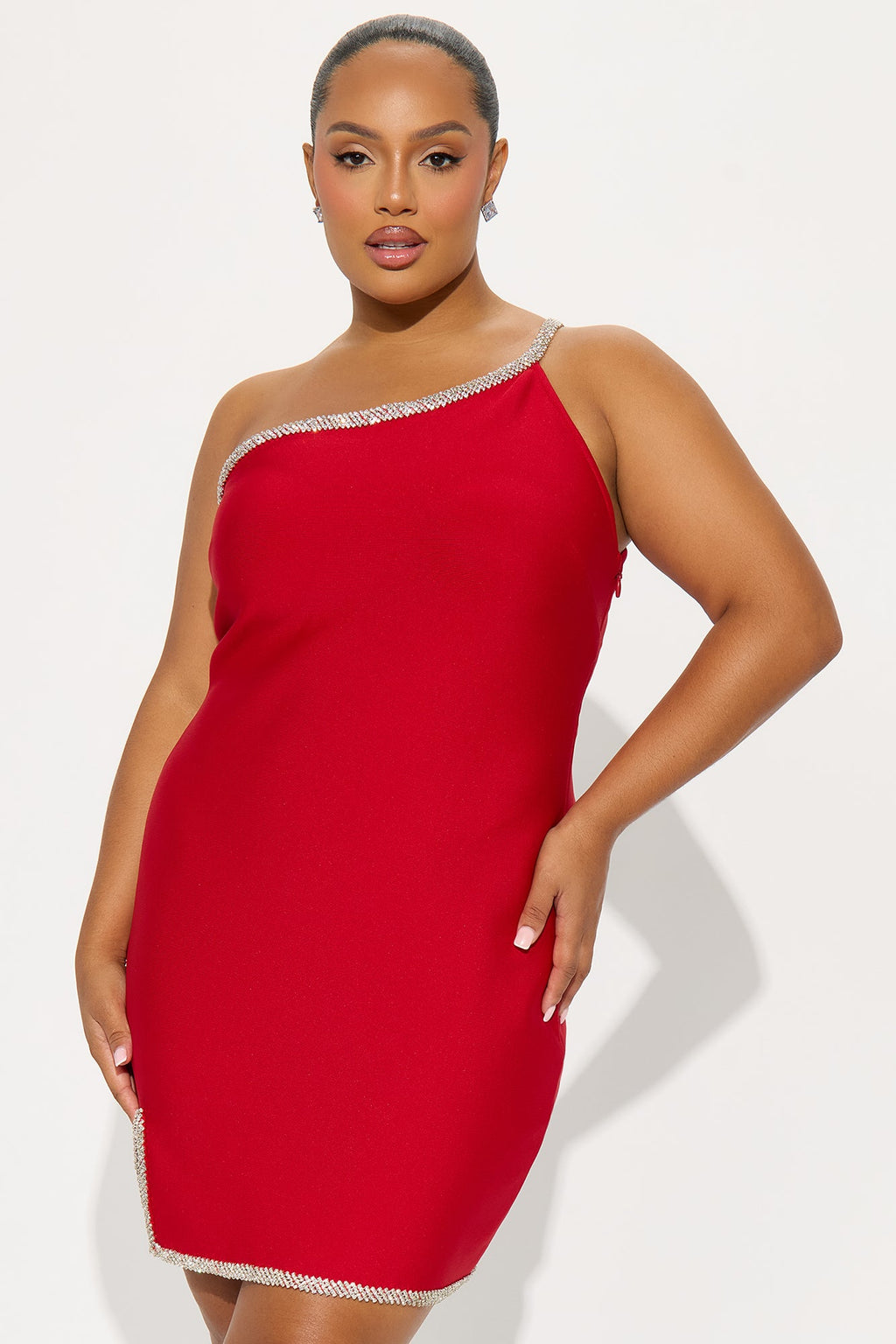 Ren Rhinestone Trim Bandage Mini Dress - Red