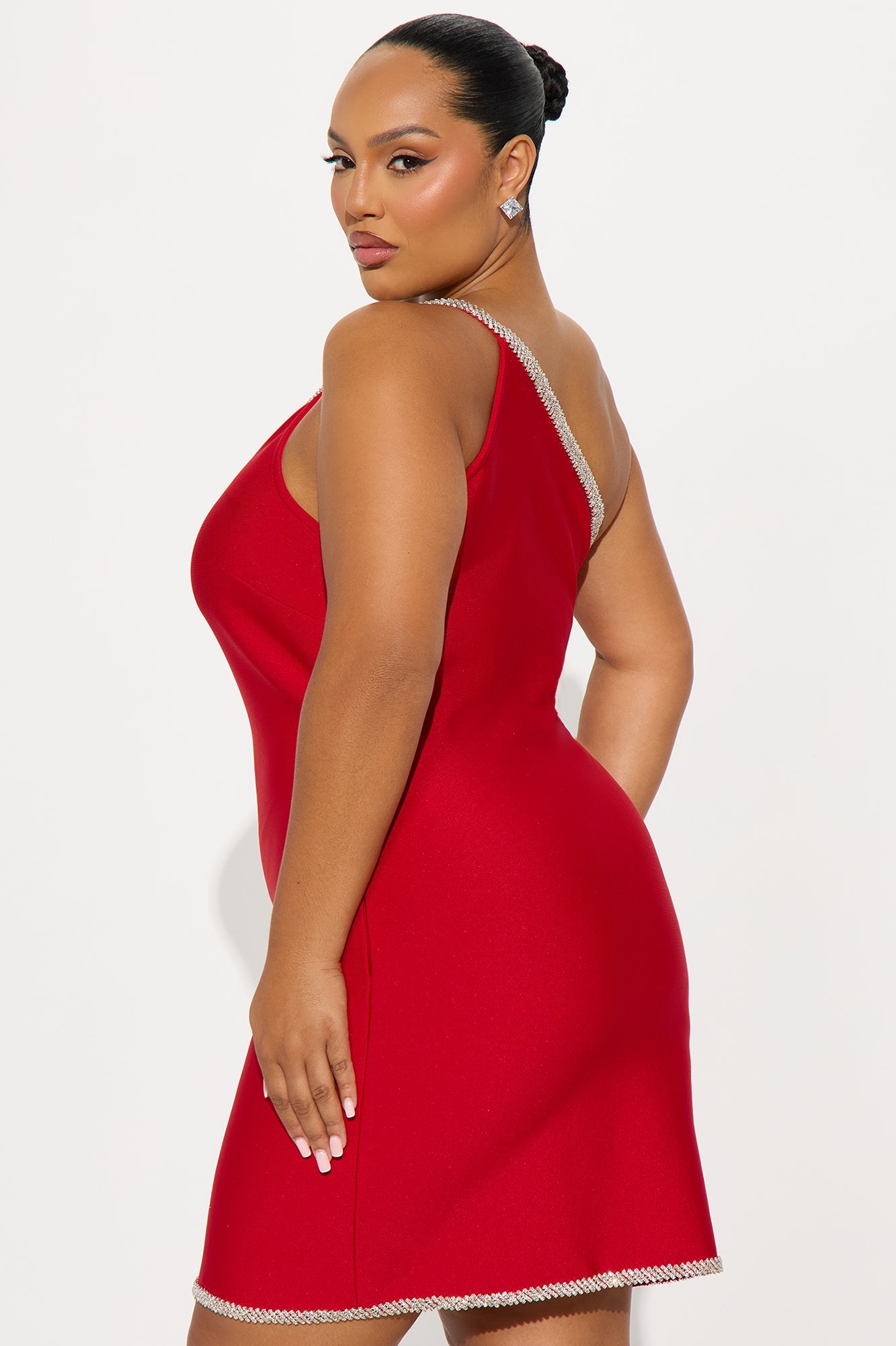 Ren Rhinestone Trim Bandage Mini Dress - Red