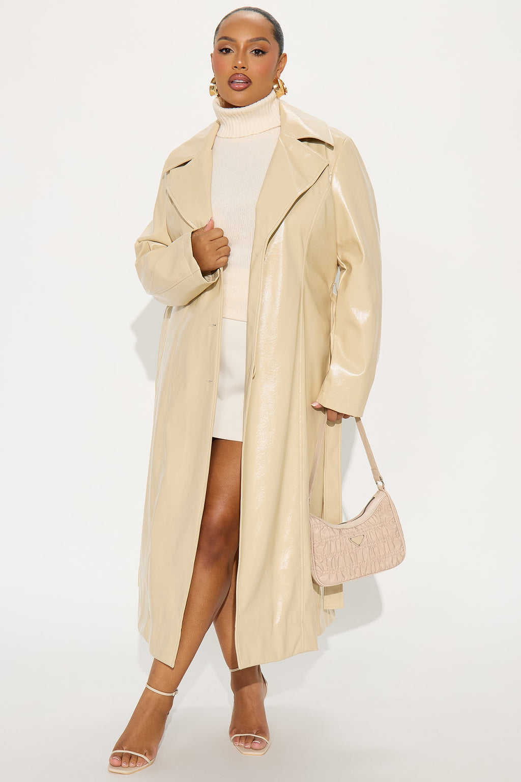 Kelis Faux Leather Trench Coat - Beige