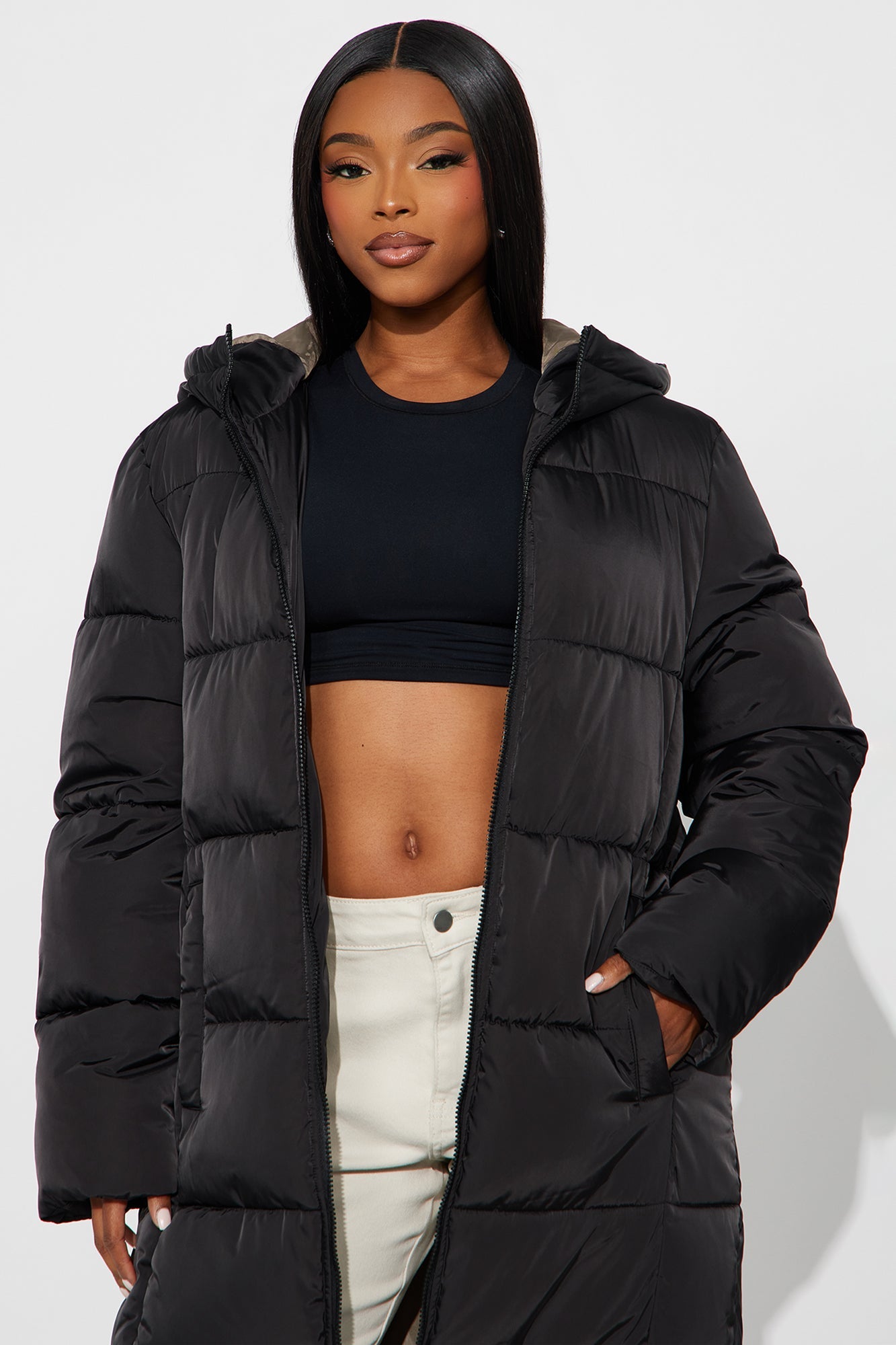 Trisha Long Puffer jacket - Black