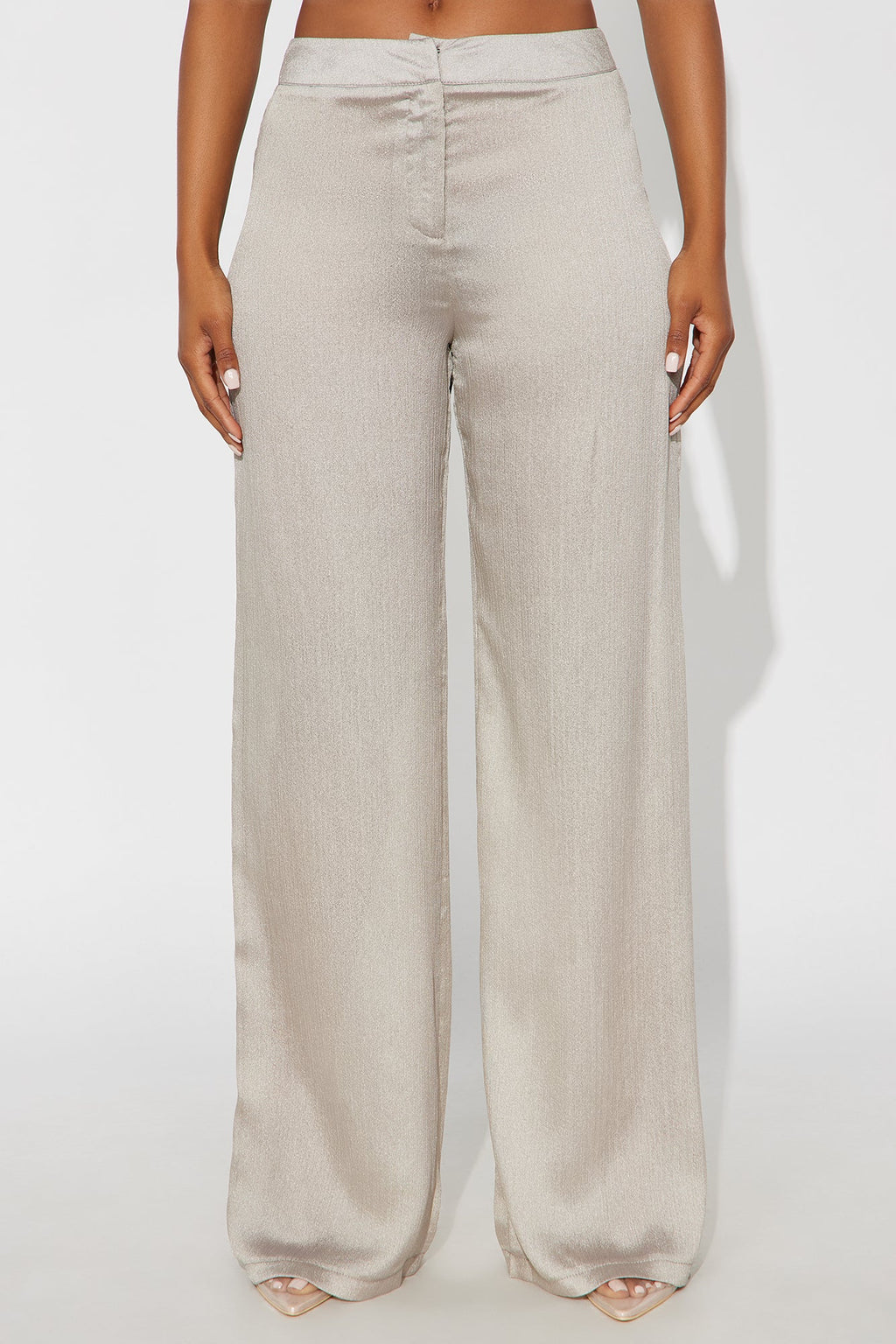 Iconic Scene Low Rise Shimmer Wide Leg Pant 33 - Silver