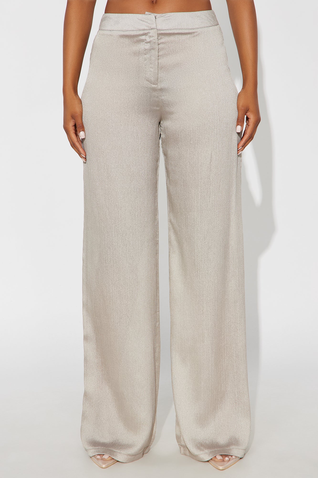 Iconic Scene Low Rise Shimmer Wide Leg Pant 33 - Silver