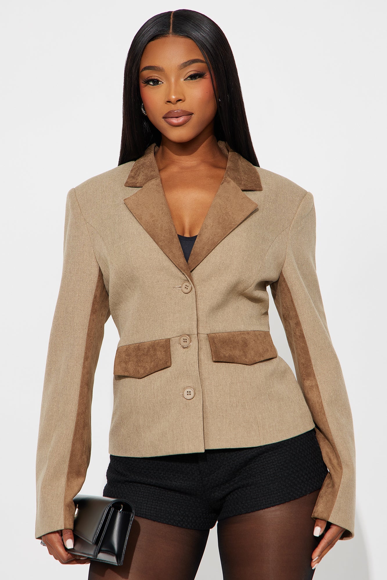 Bonnie Contrast Twill Rigid Blazer - Brown