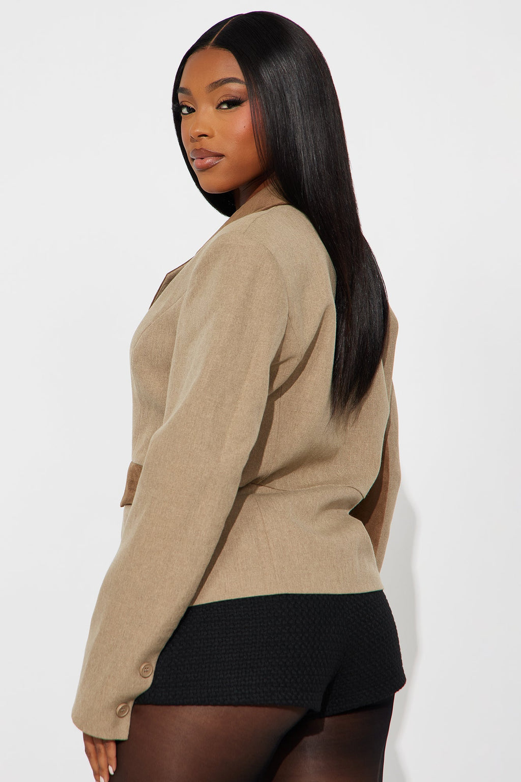 Bonnie Contrast Twill Rigid Blazer - Brown