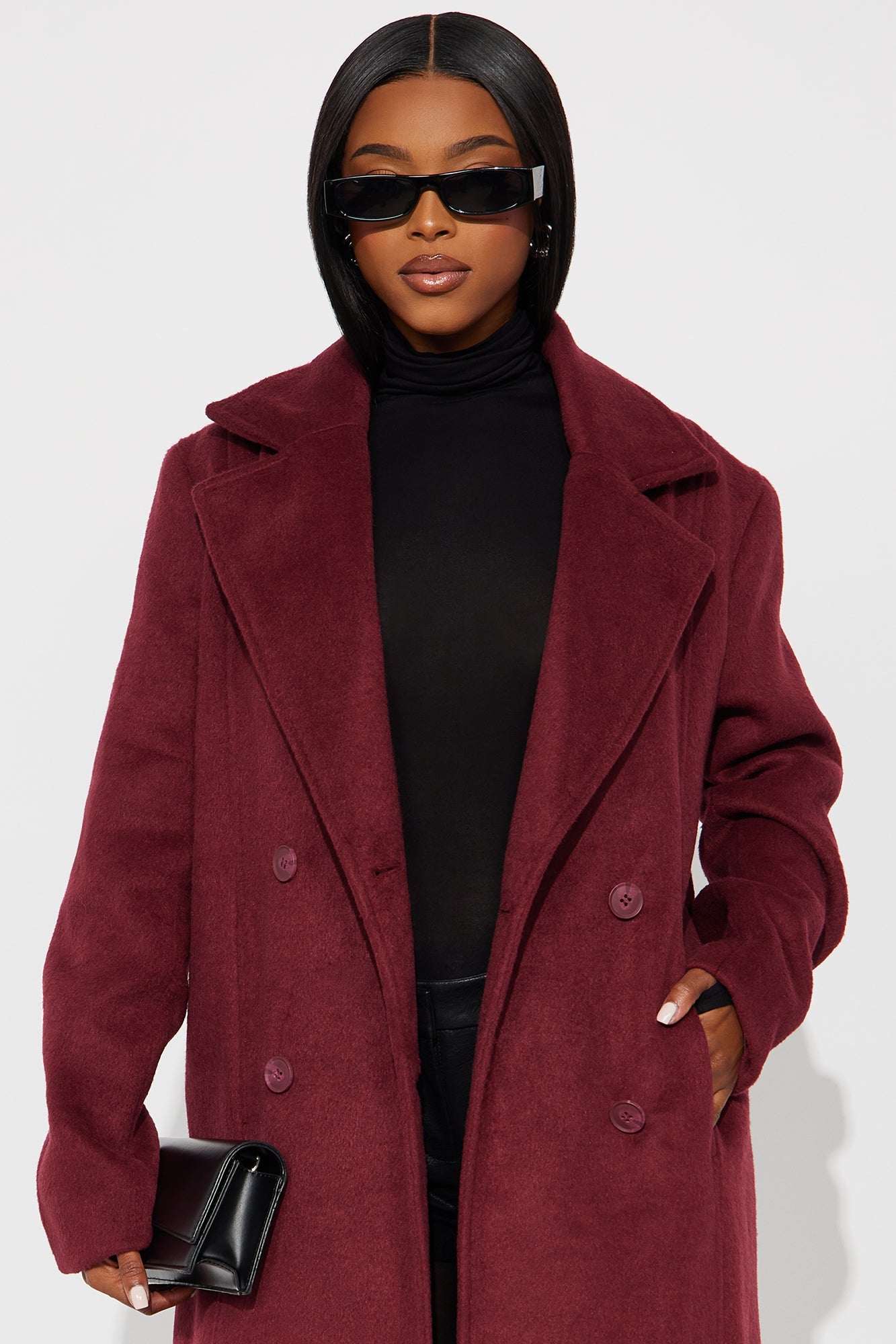 Melonie Wool Trench Coat - Wine