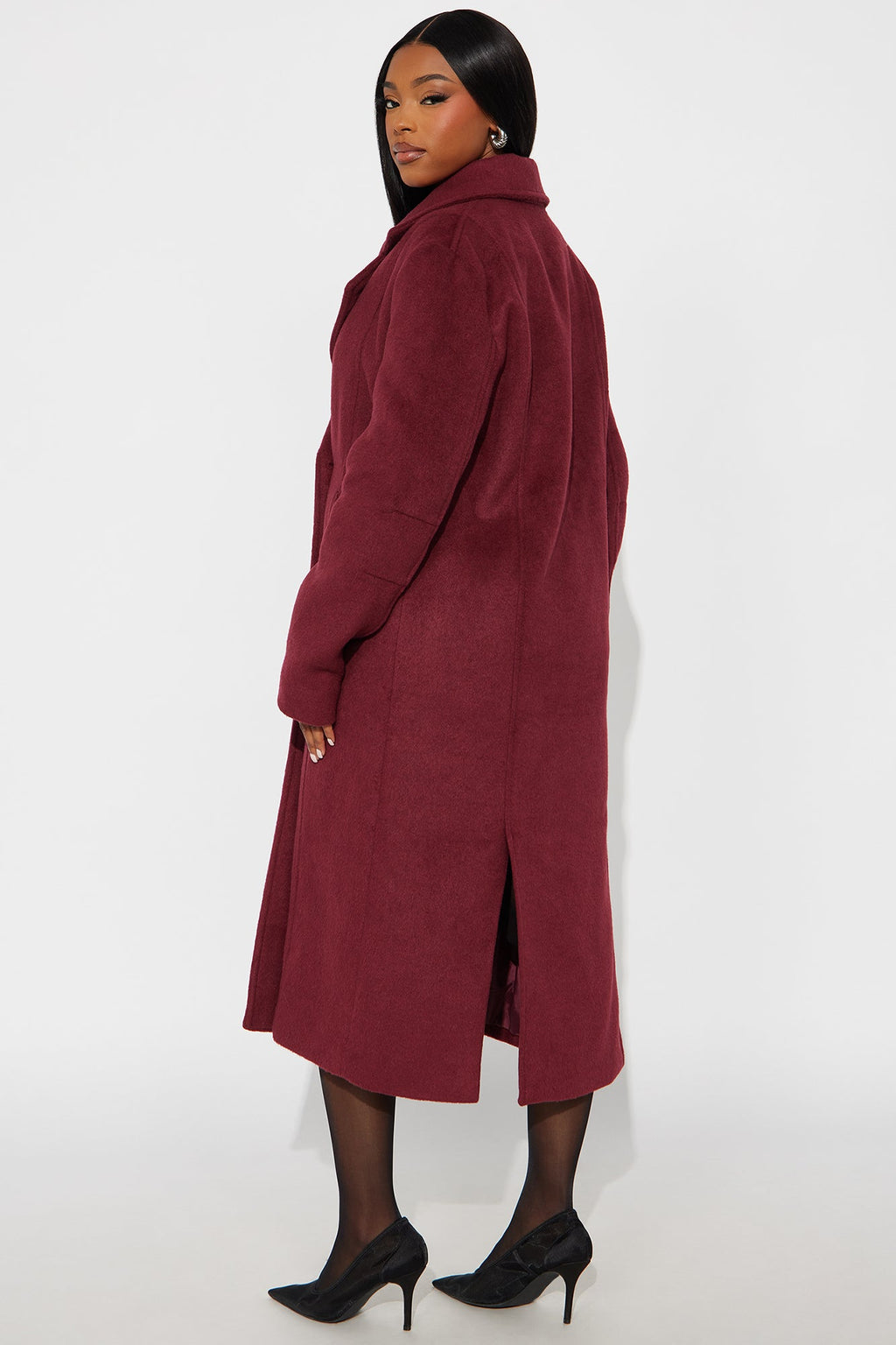 Melonie Wool Trench Coat - Wine