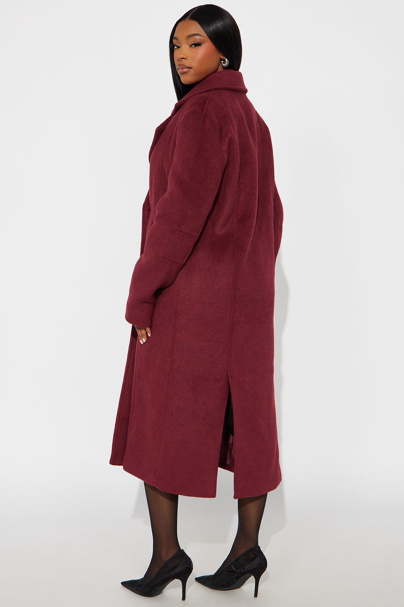 Melonie Wool Trench Coat - Wine