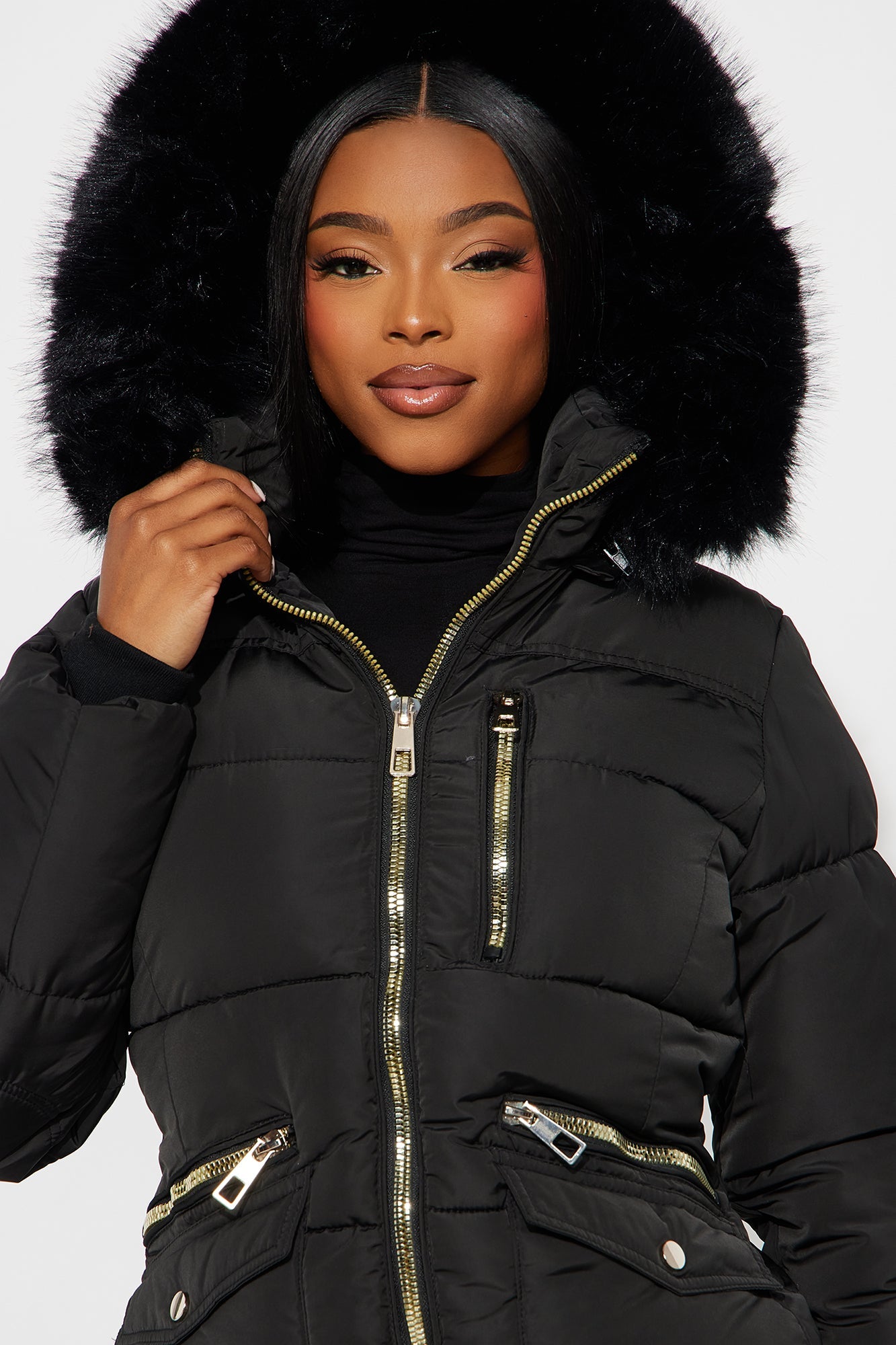 Trip To Aspen Fur Hooded Puffer Jacket - Black