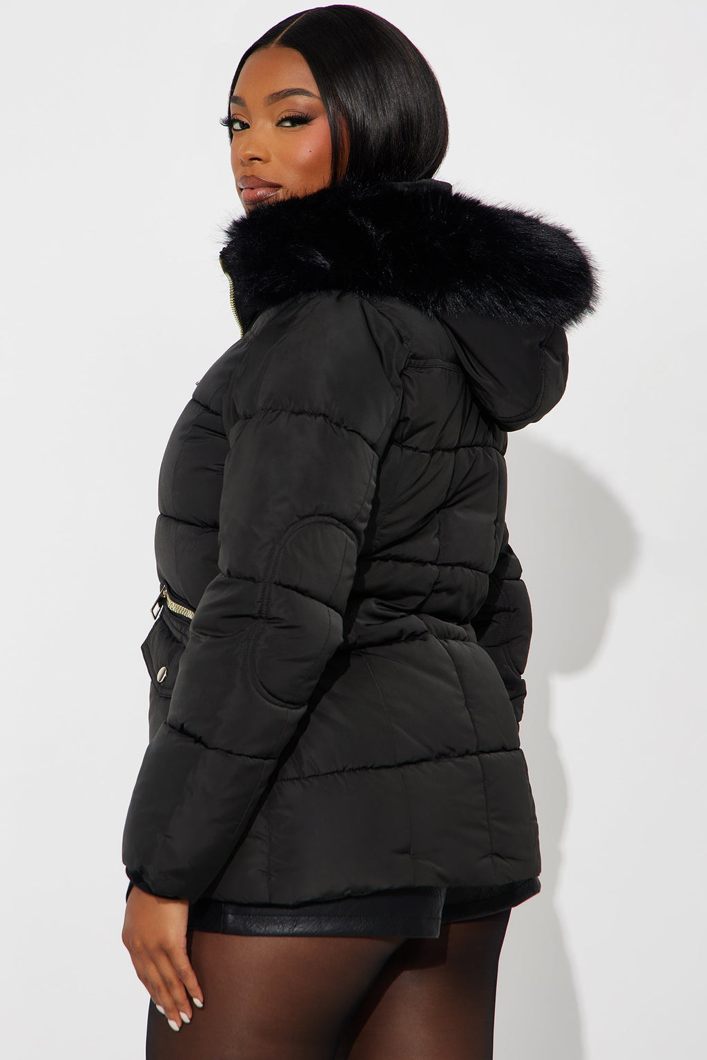 Trip To Aspen Fur Hooded Puffer Jacket - Black