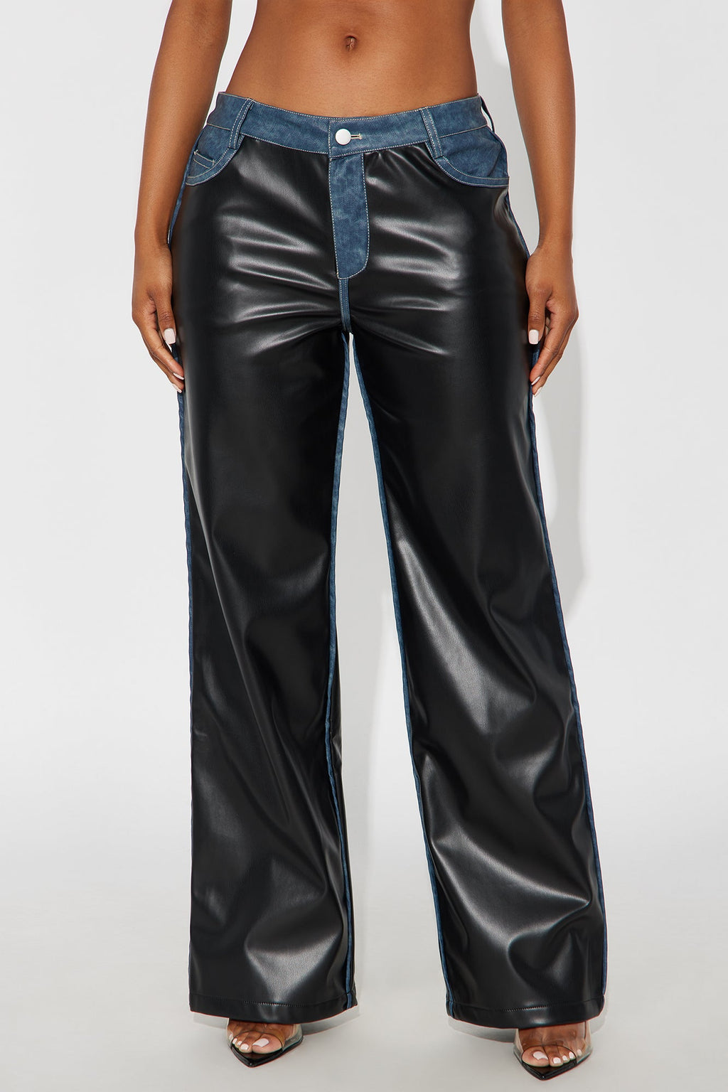 Caught In The Moment Faux Leather Trim Pant 32 - Black/combo