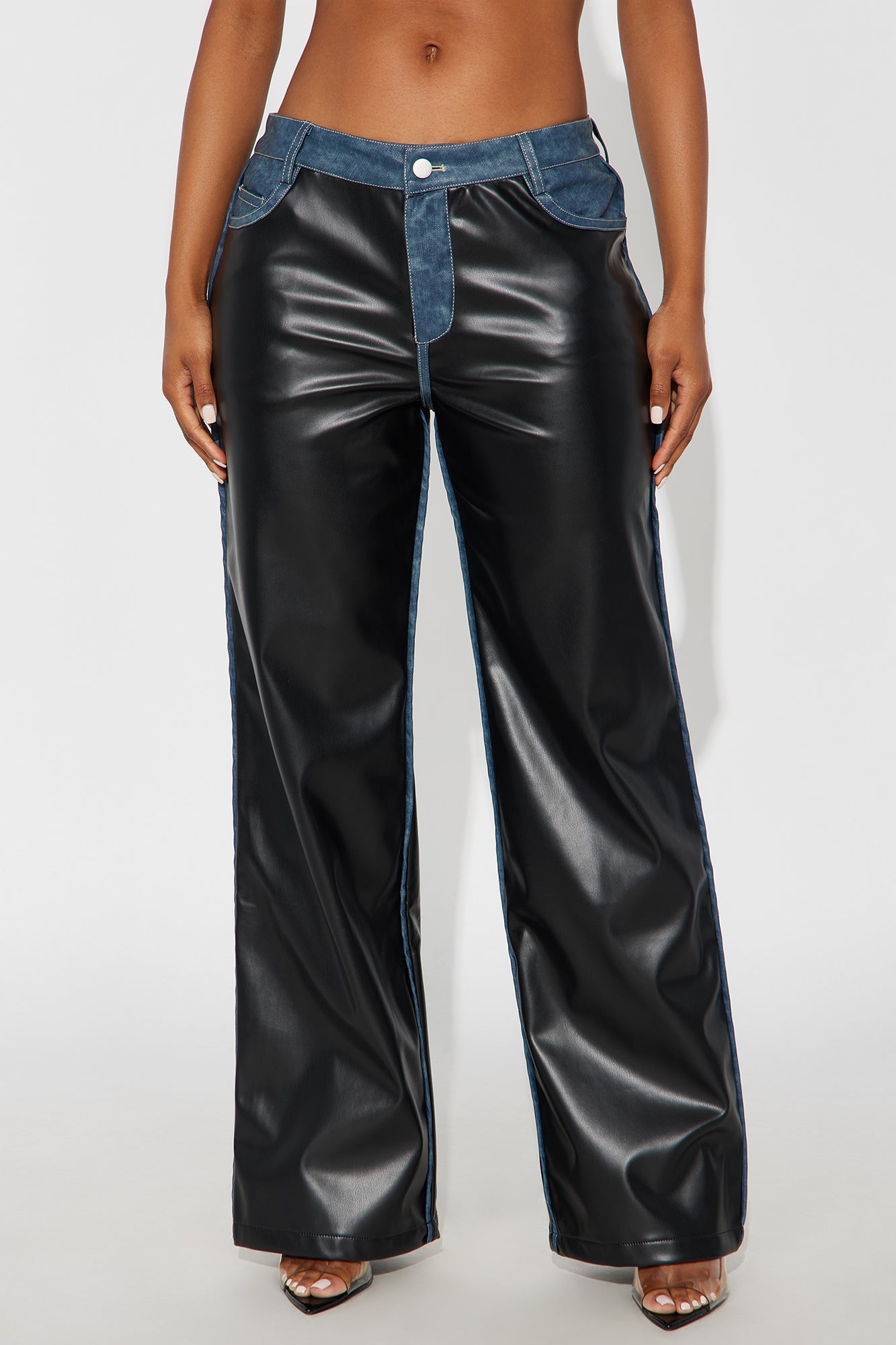 Caught In The Moment Faux Leather Trim Pant 32 - Black/combo