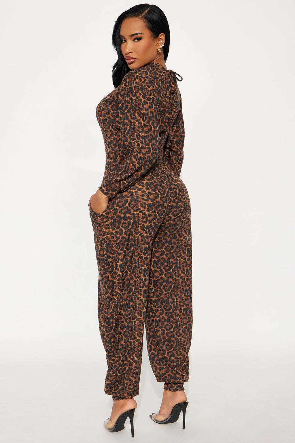 Let's Chill Leopard Barrel Wide Leg Jumpsuit - Brown/combo