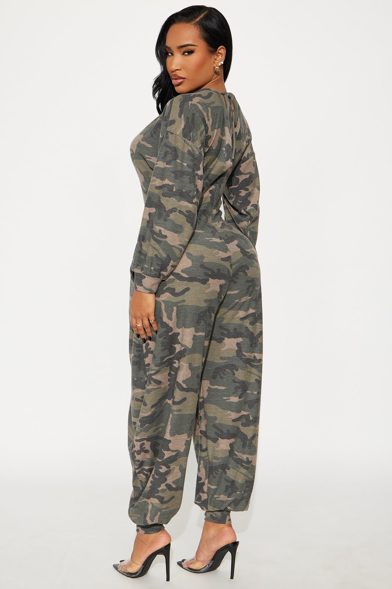 Let's Chill Camo Barrel Wide Leg Jumpsuit - Olive/combo