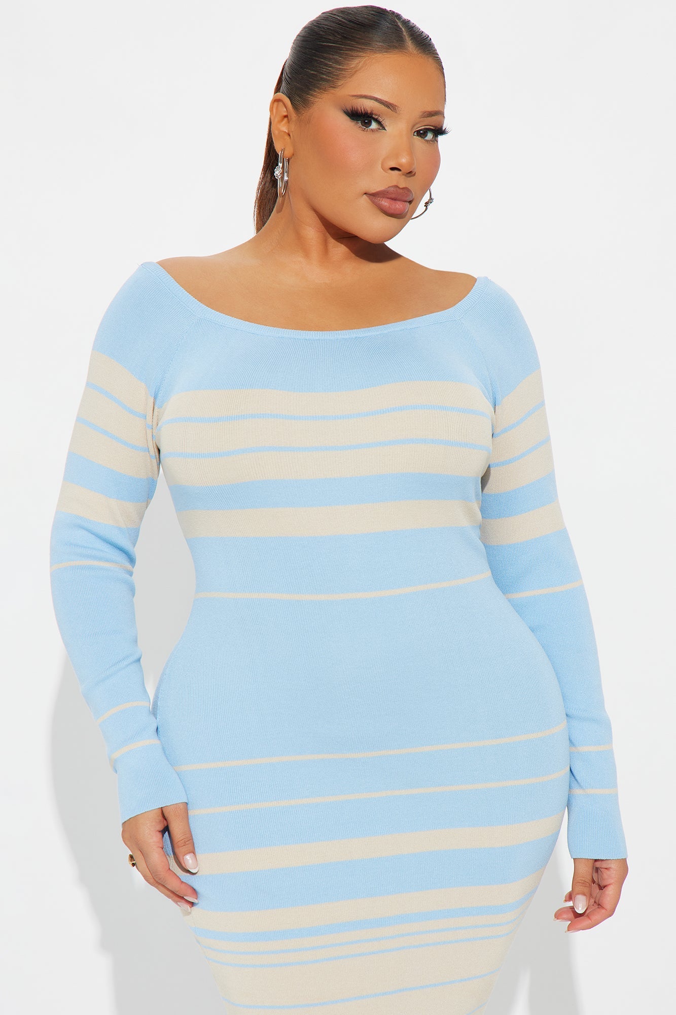 Line Me Up Striped Sweater Midi Dress - Blue