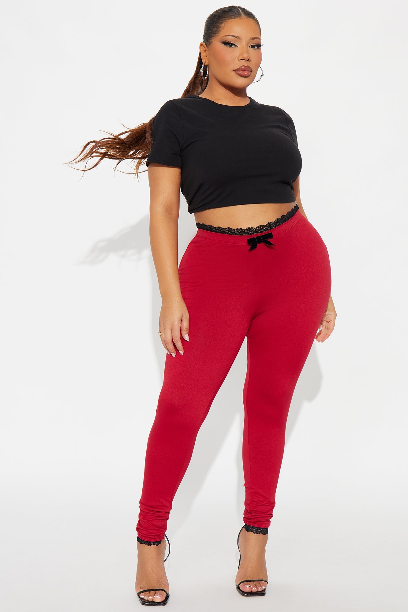 Valentina Solid Lace Trim Legging - Red