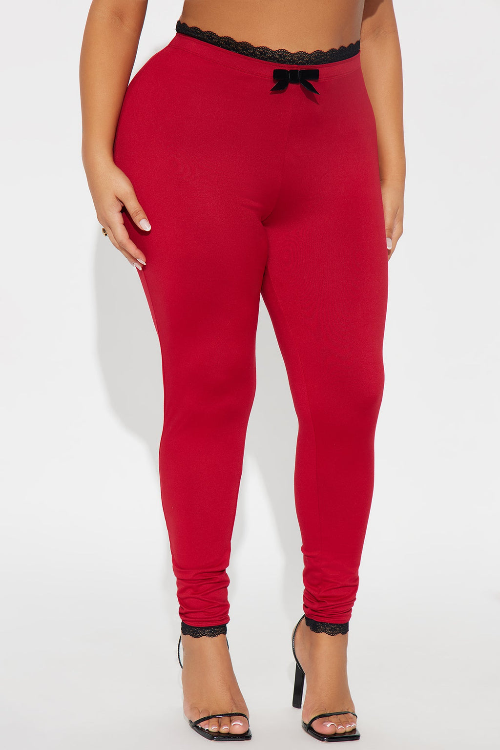 Valentina Solid Lace Trim Legging - Red