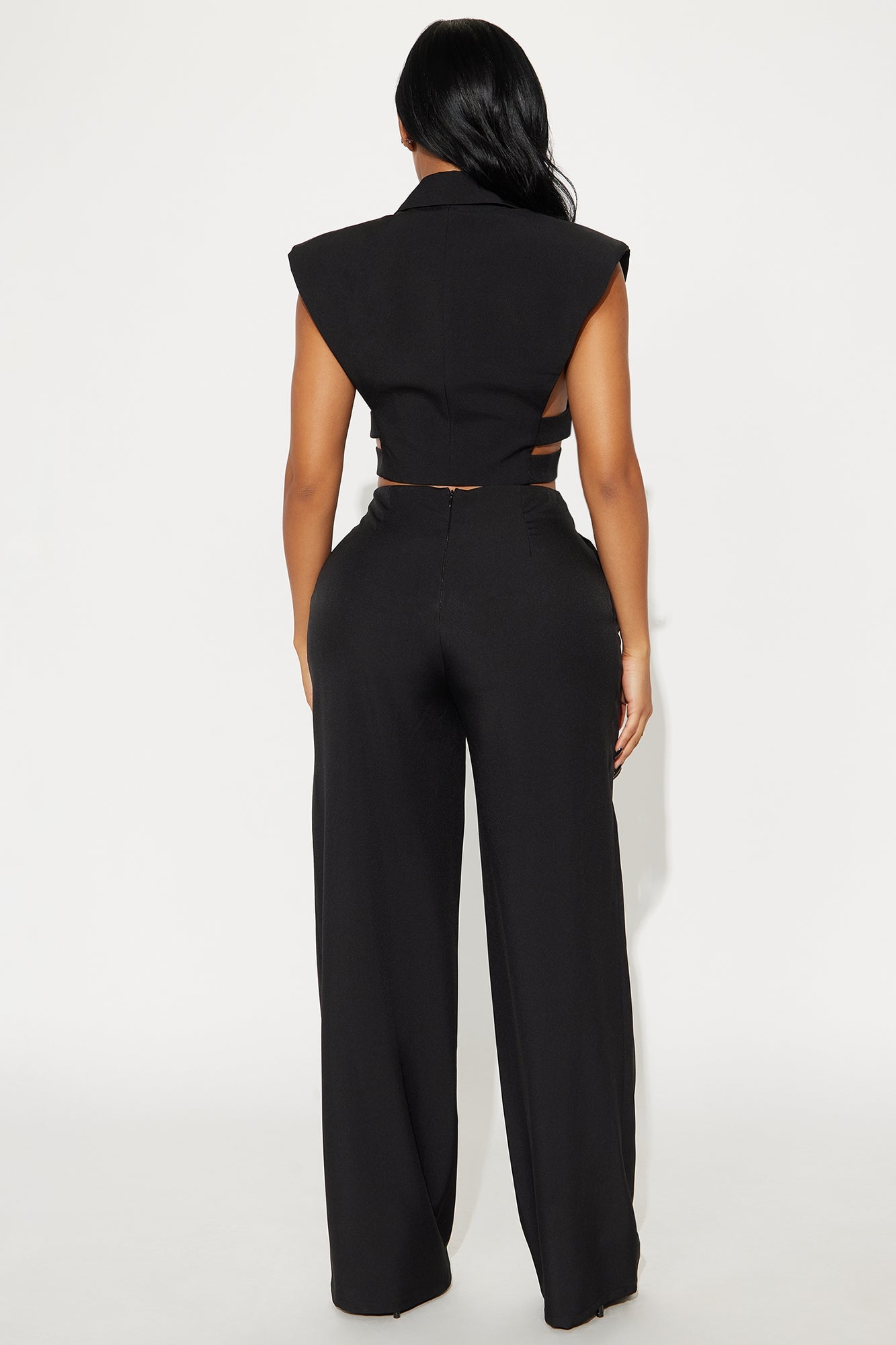 Power Play Bold Shoulder Vest Pant Set - Black