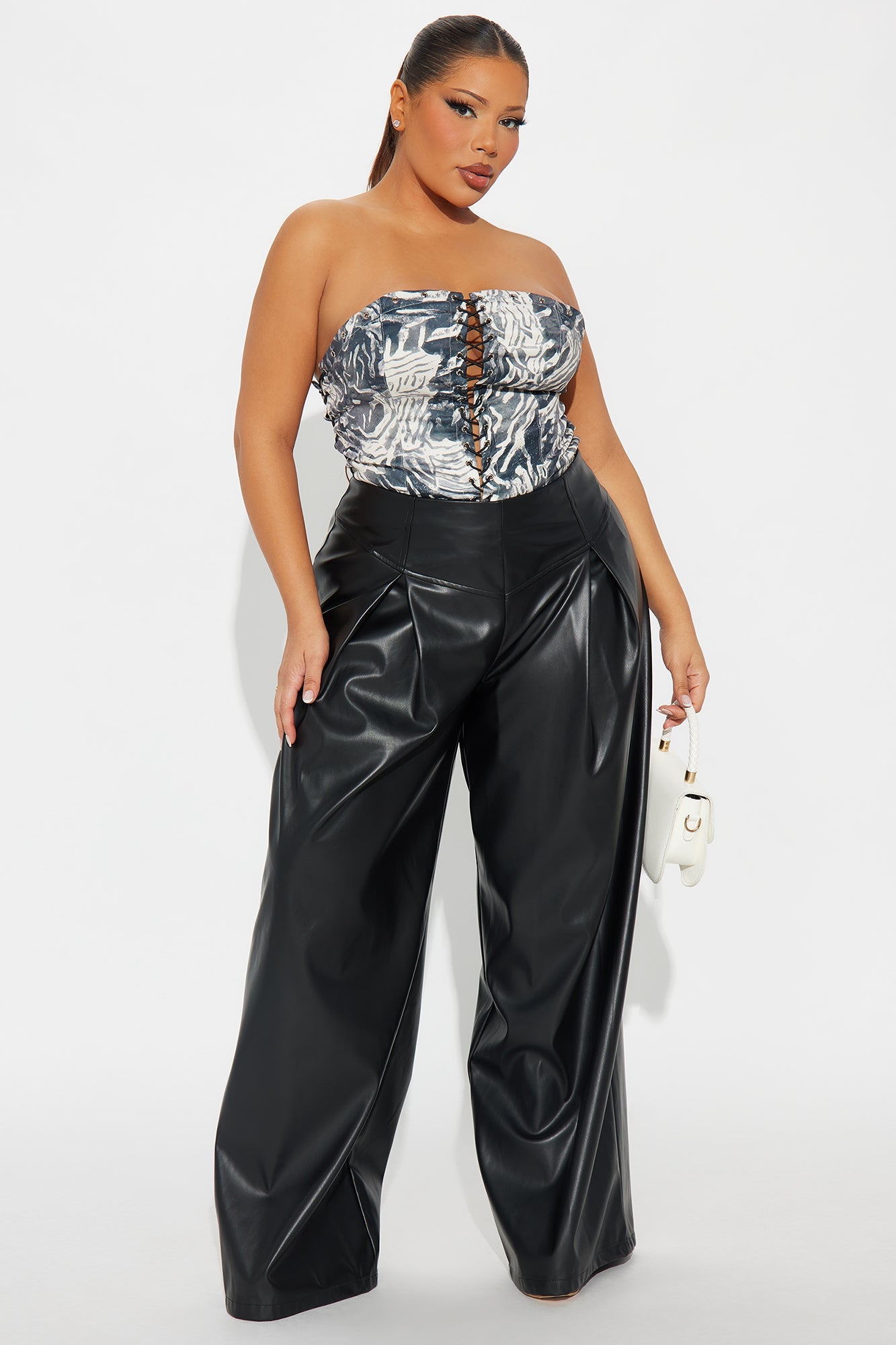 Mindful Thoughts Faux Leather Wide Leg Pant 33 - Black