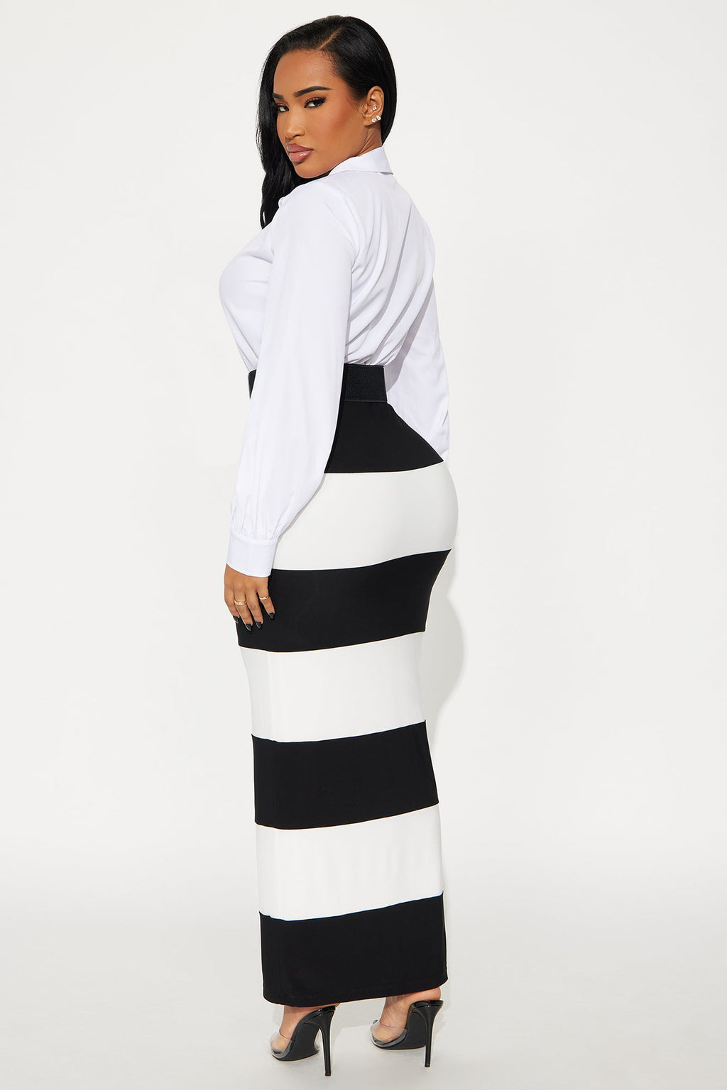 Office Threat Striped Maxi Dress - White/Black