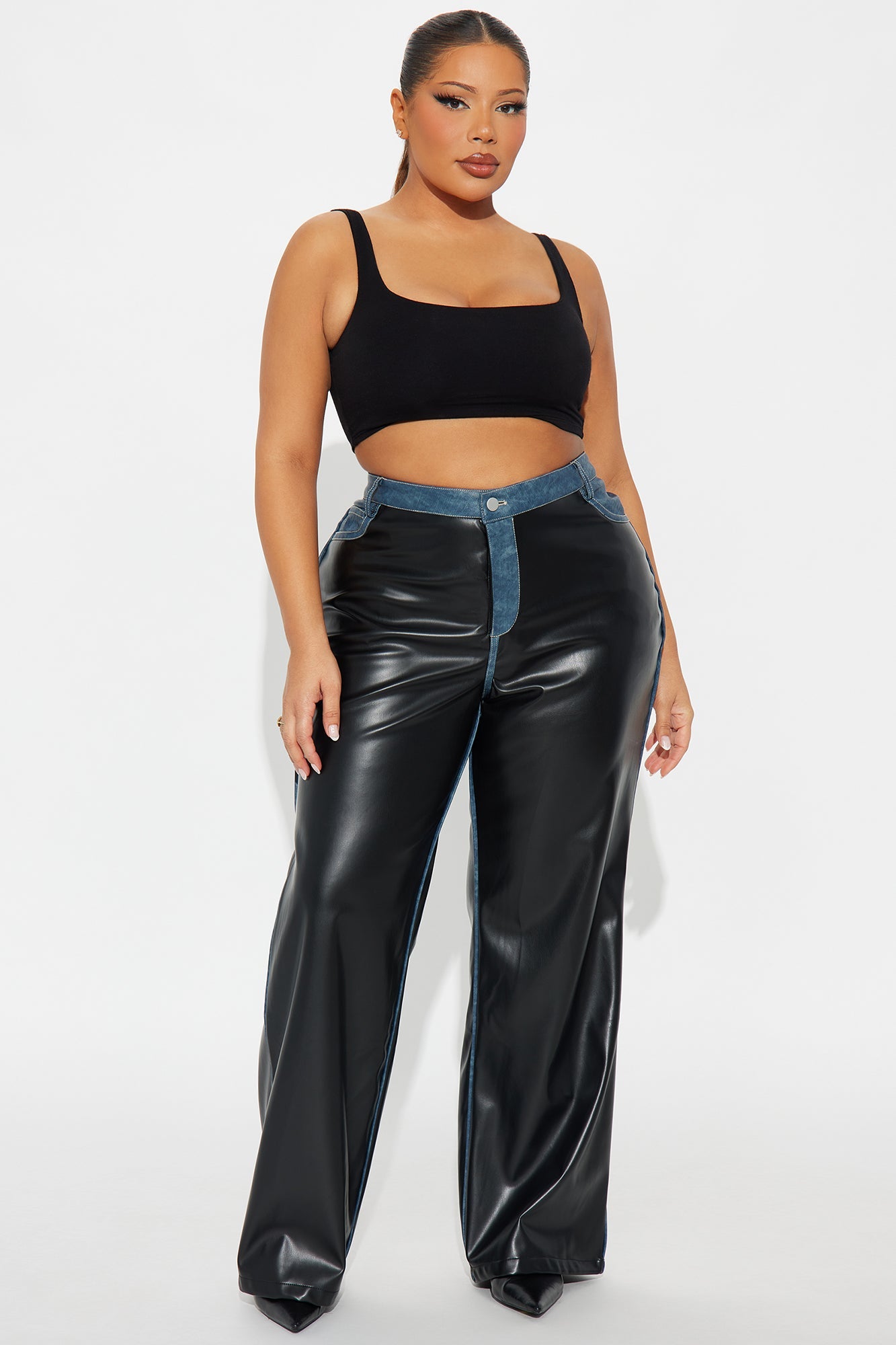 Caught In The Moment Faux Leather Trim Pant 32 - Black/combo