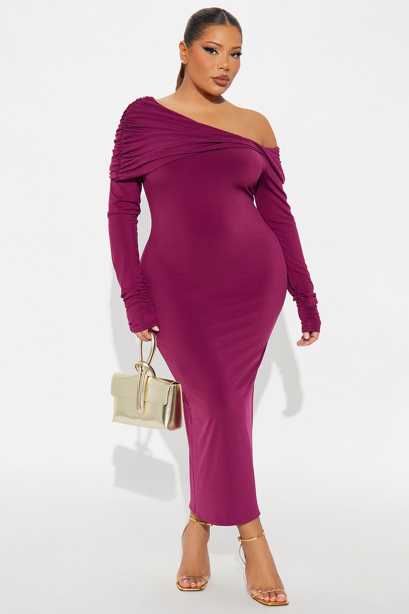 Dasha Draped Midi Dress - Wine