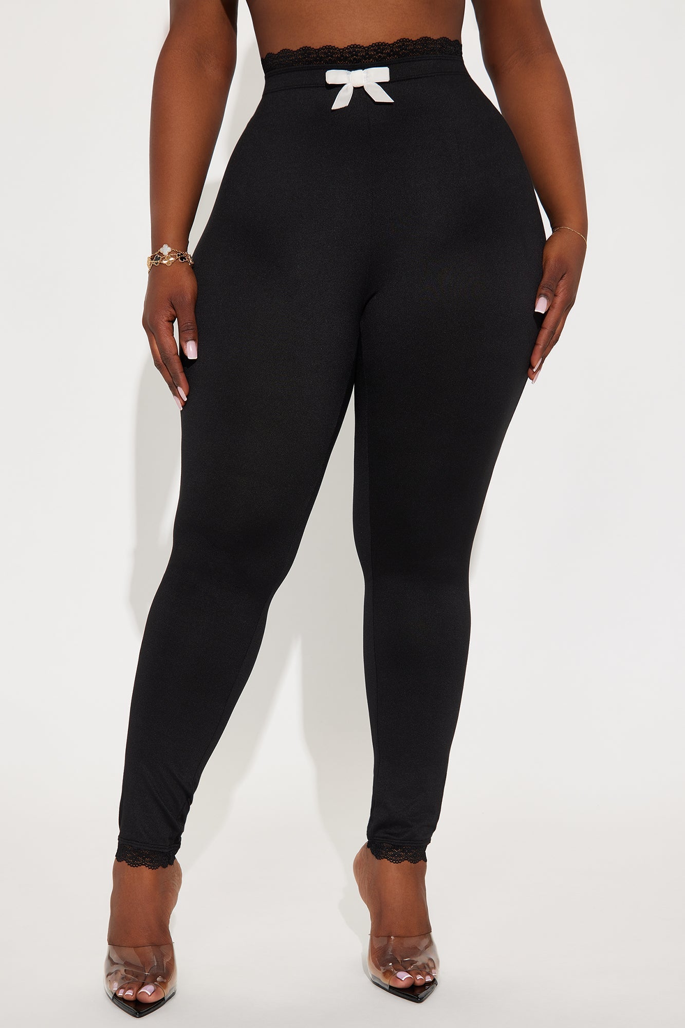 Valentina Solid Lace Trim Legging - Black