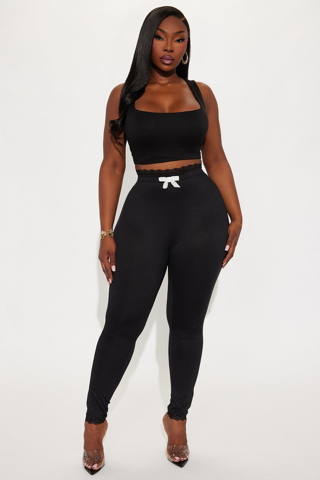 Valentina Solid Lace Trim Legging - Black