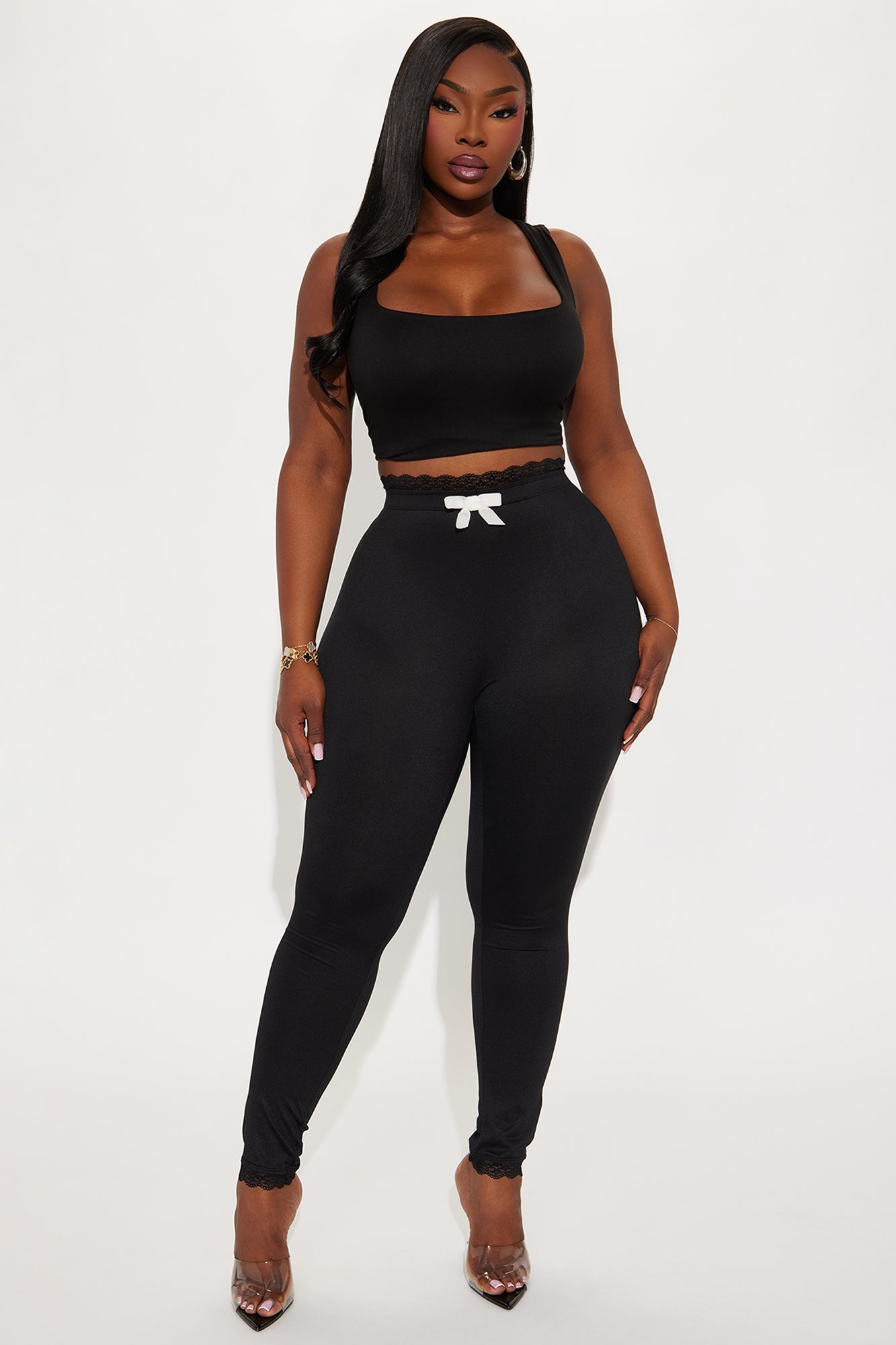 Valentina Solid Lace Trim Legging - Black