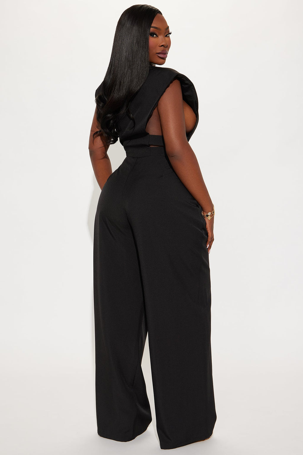 Power Play Bold Shoulder Vest Pant Set - Black