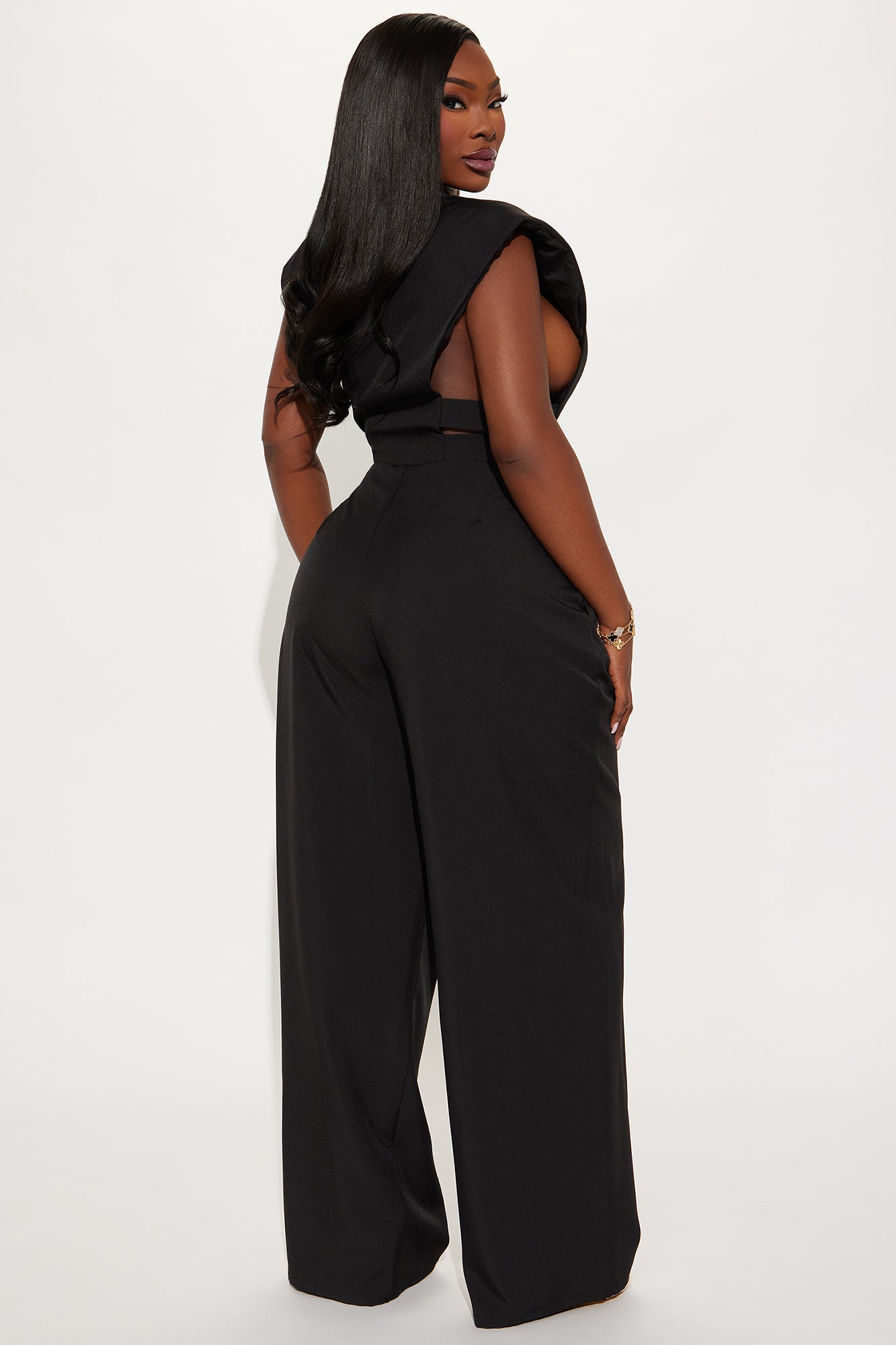 Power Play Bold Shoulder Vest Pant Set - Black