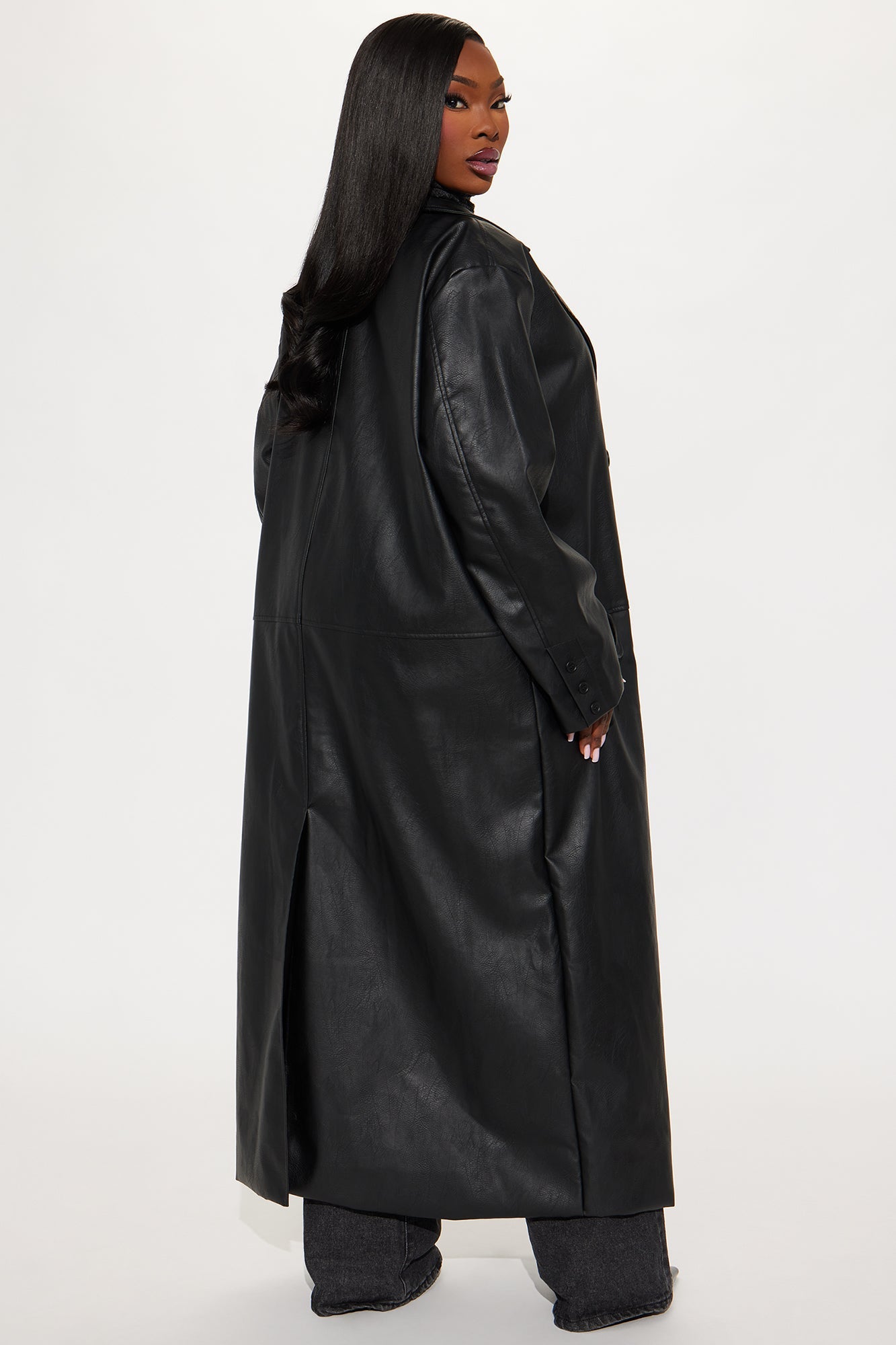 Drew Faux Leather Trench Coat - Black