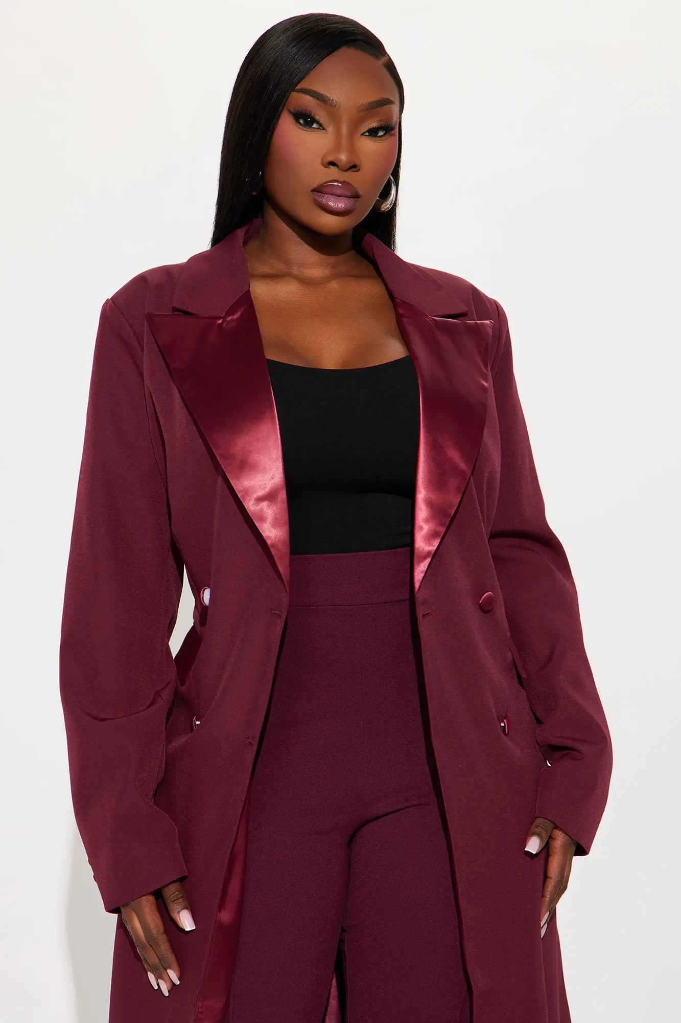 Midnight Dapper Long Coat - Burgundy 