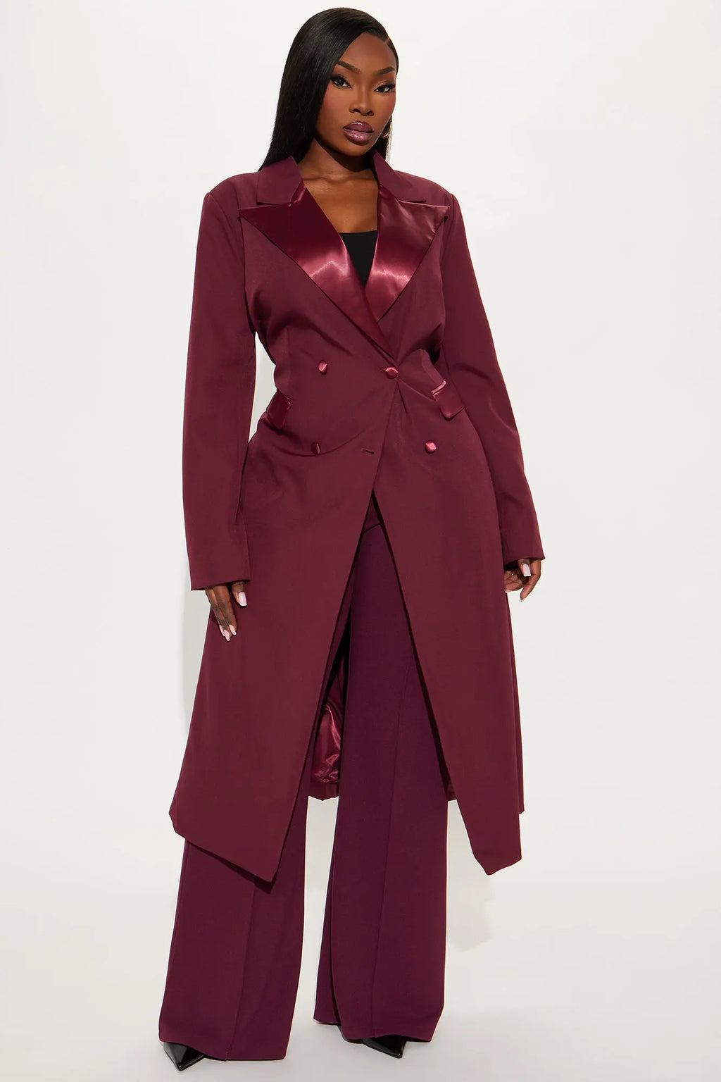 Midnight Dapper Long Coat - Burgundy 