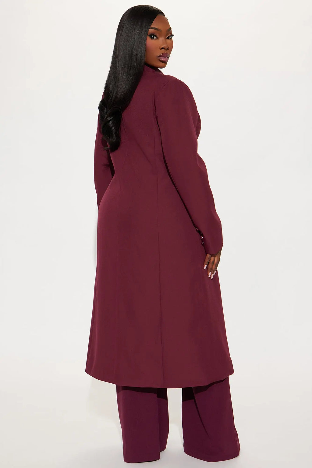 Midnight Dapper Long Coat - Burgundy 