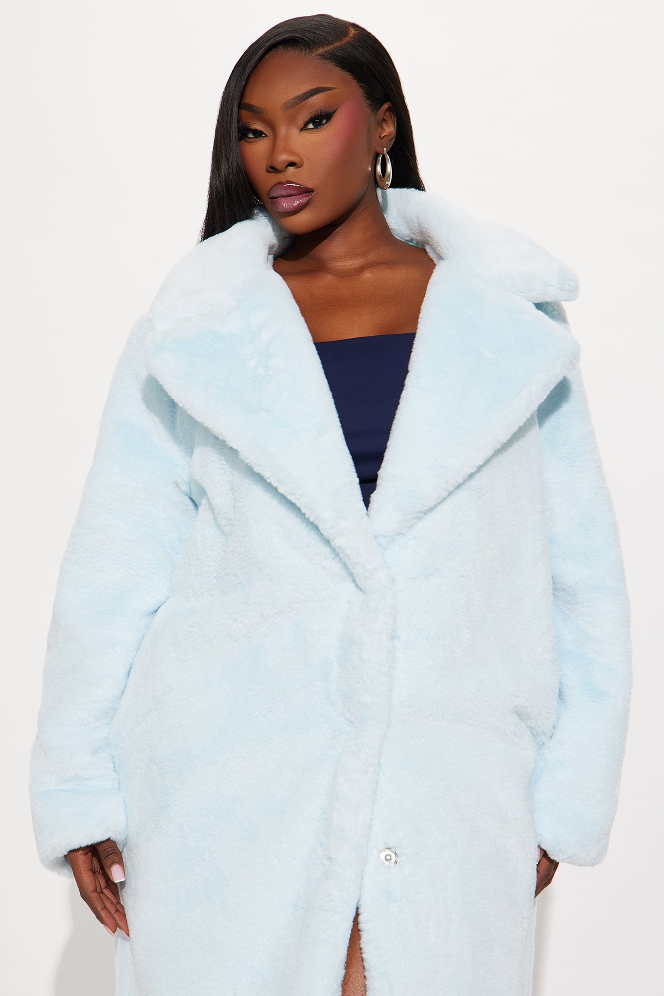 Victoria Faux Fur Trench Coat - Ice Blue