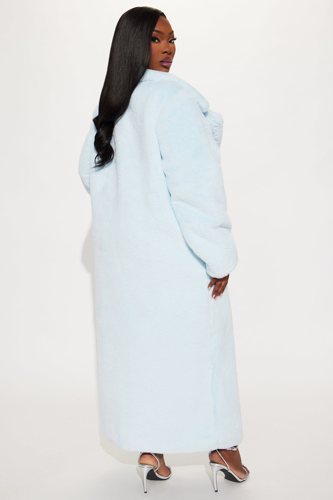 Victoria Faux Fur Trench Coat - Ice Blue