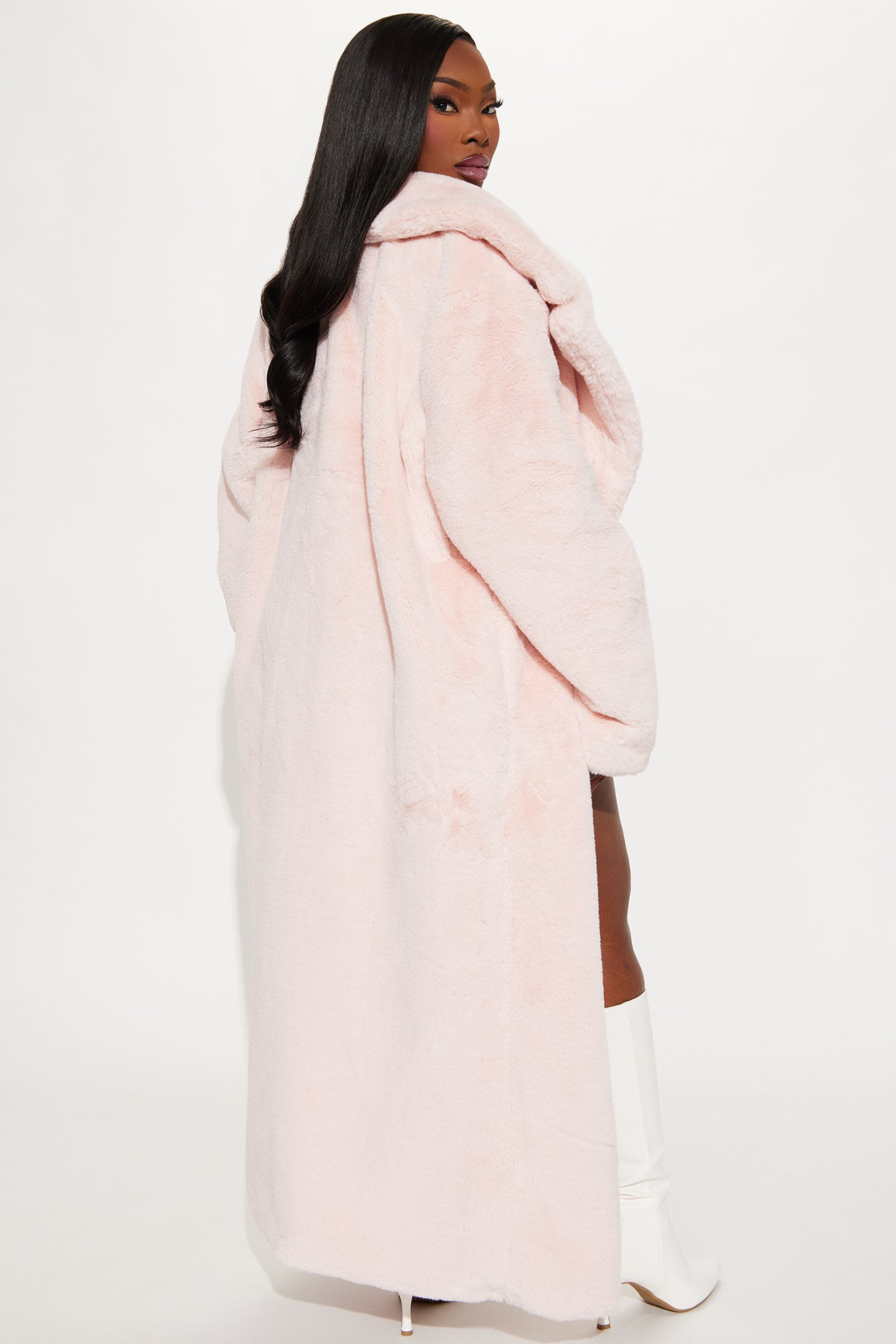 Victoria Faux Fur Trench Coat - Light Pink