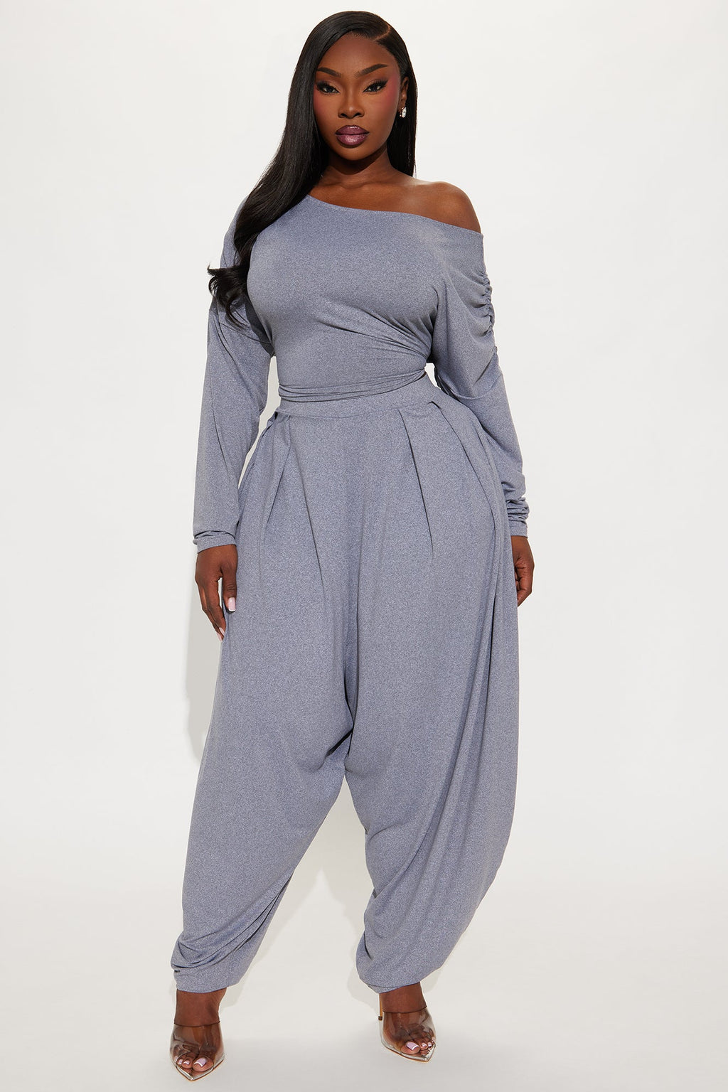 Cool Girl Balloon Pant Set - Heather Grey