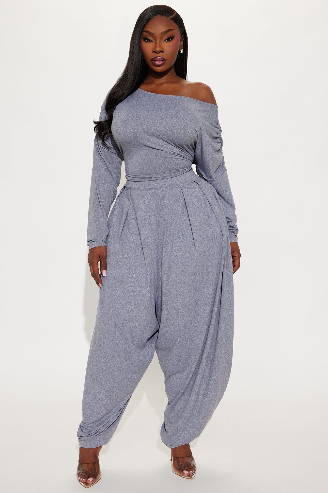 Cool Girl Balloon Pant Set - Heather Grey