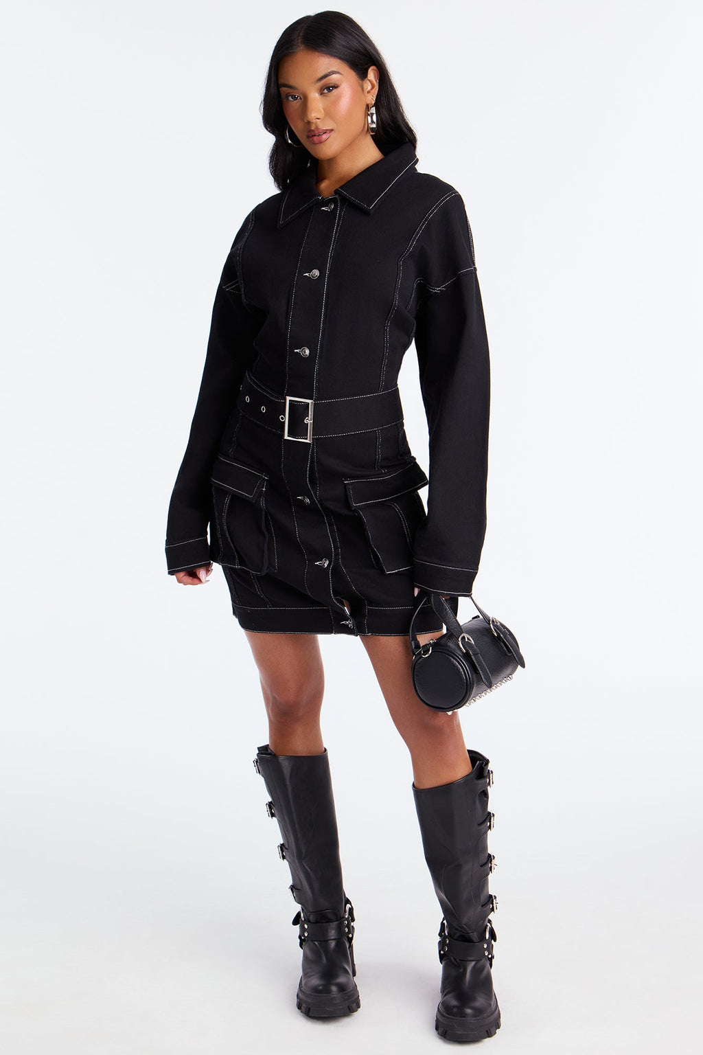 Tall Stephanie Denim Mini Dress - Black