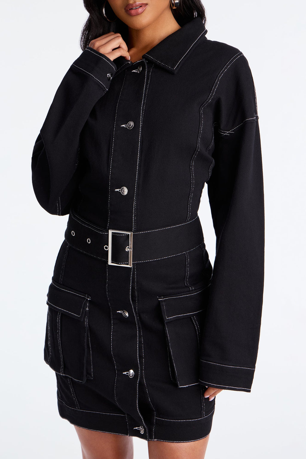 Tall Stephanie Denim Mini Dress - Black