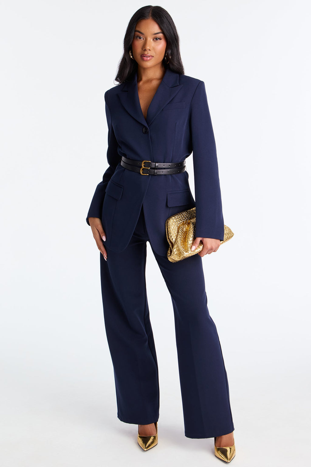 Shay Belted Blazer Pant Set - Navy
