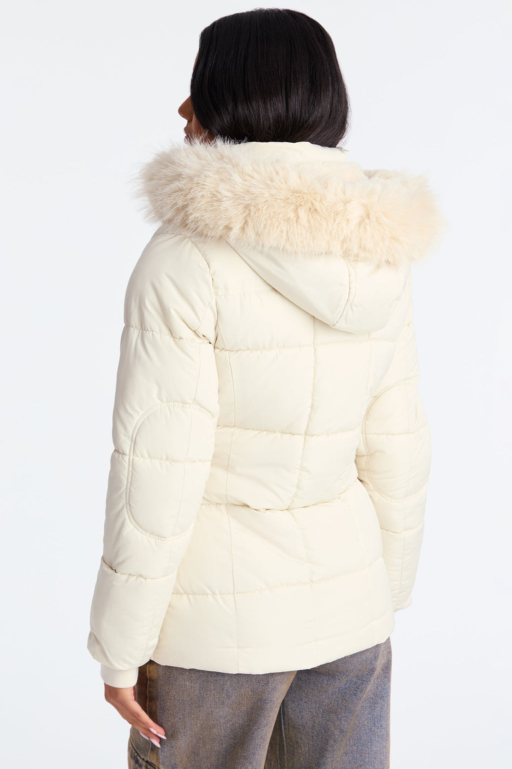 Trip To Aspen Fur Hooded Puffer Jacket - Pearl