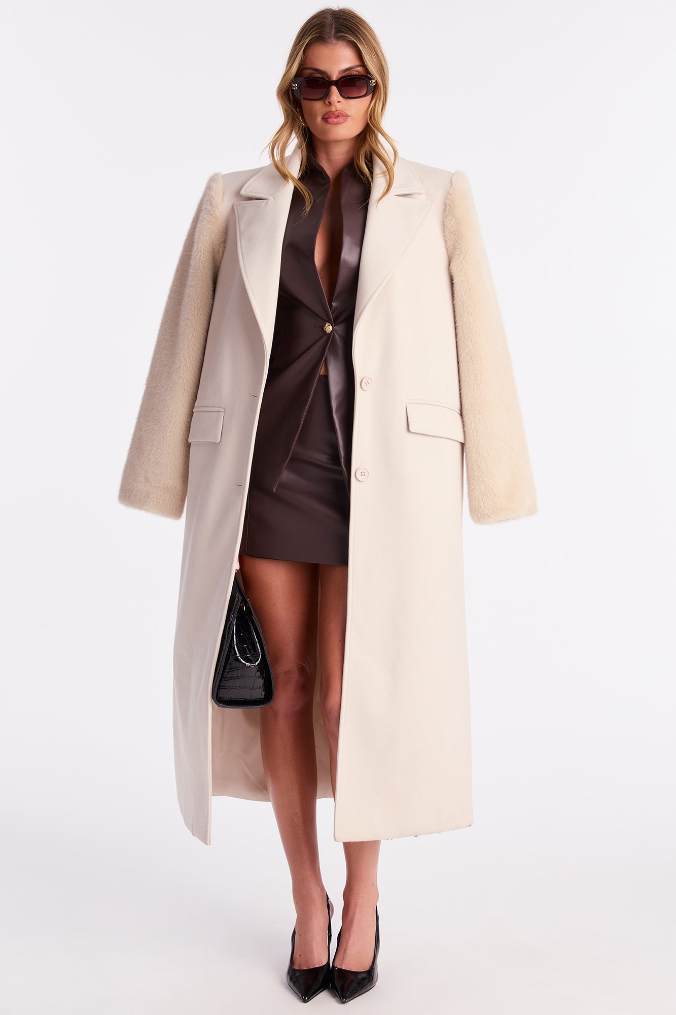 High Society Fur Sleeve Coat - Stone