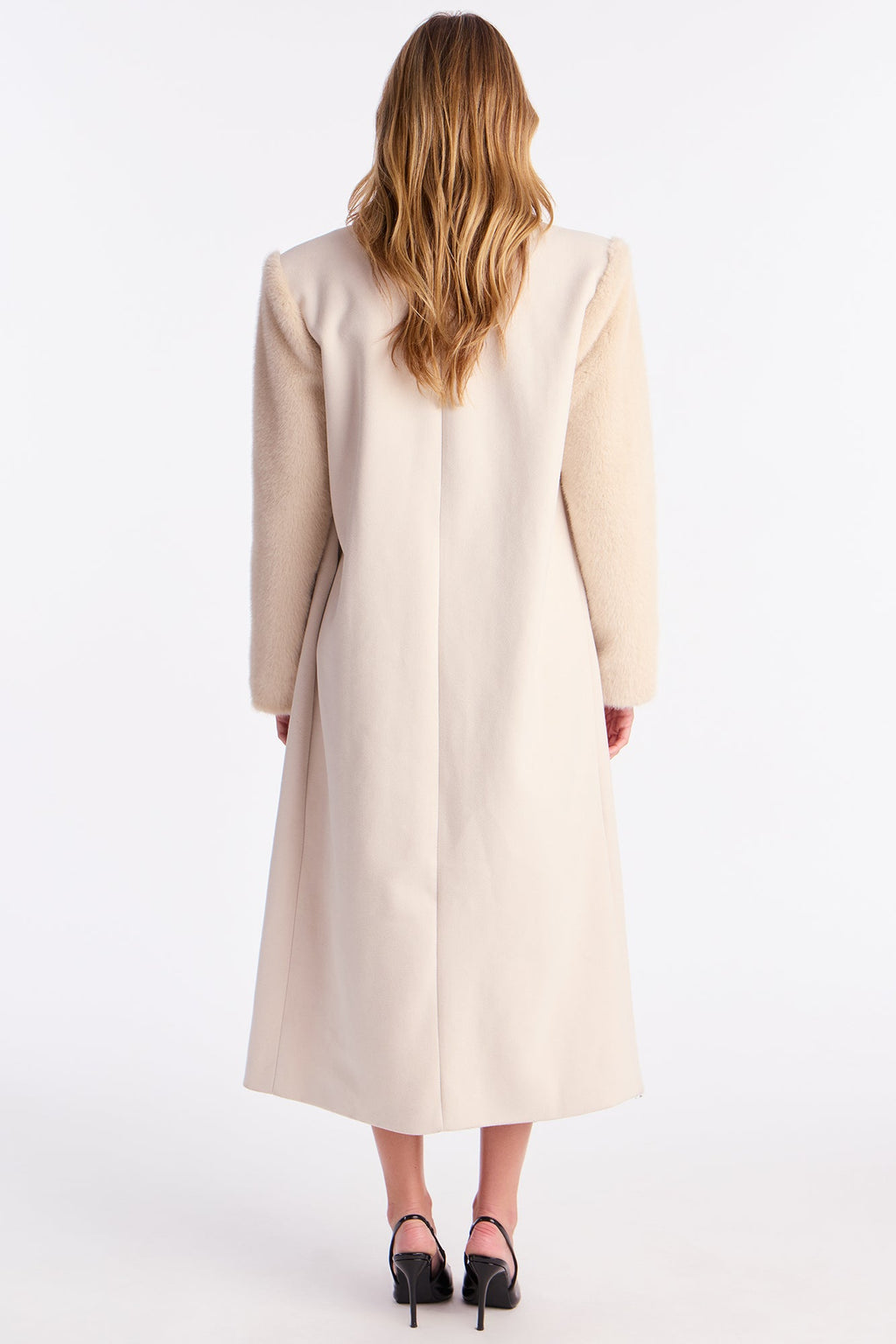High Society Fur Sleeve Coat - Stone