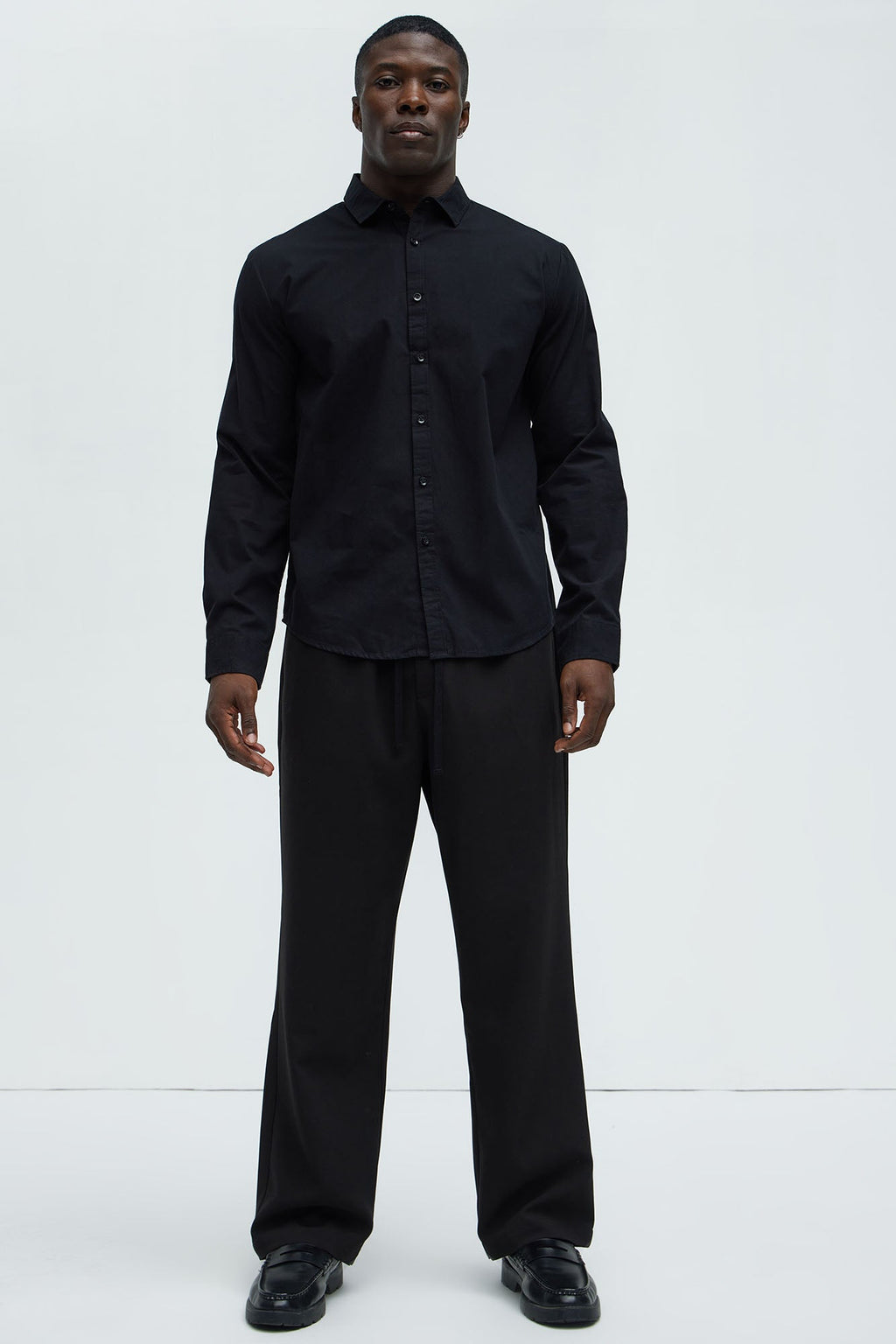 Ryland Cotton Long Sleeve Button Up Shirt - Black