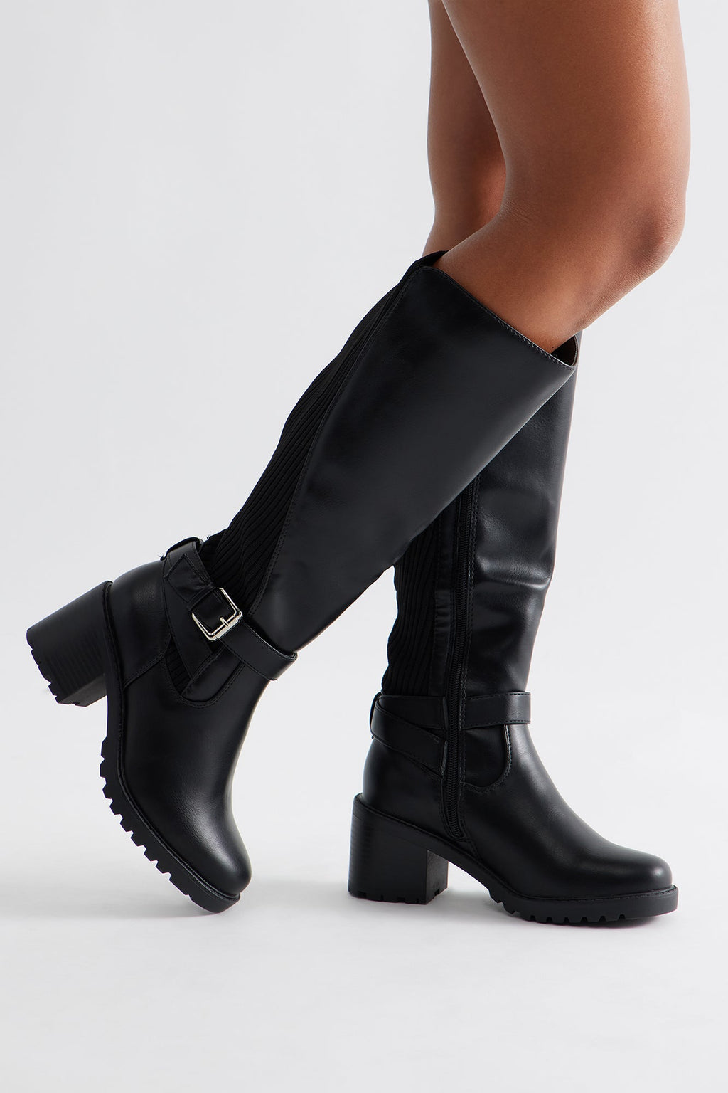 Daya Buckle Knee High Boots - Black