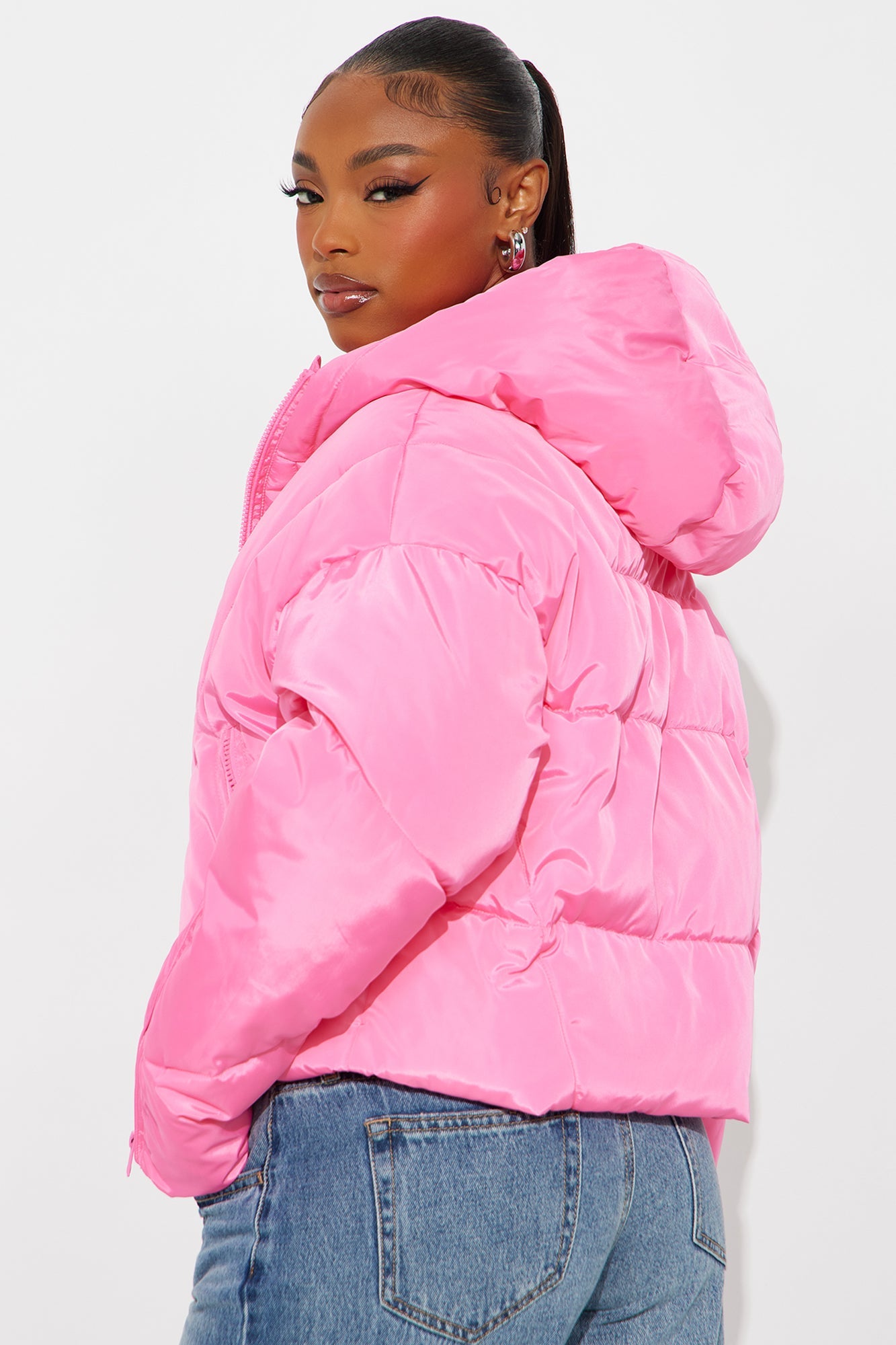 Biggest Fan Cropped Puffer Jacket - Hot Pink
