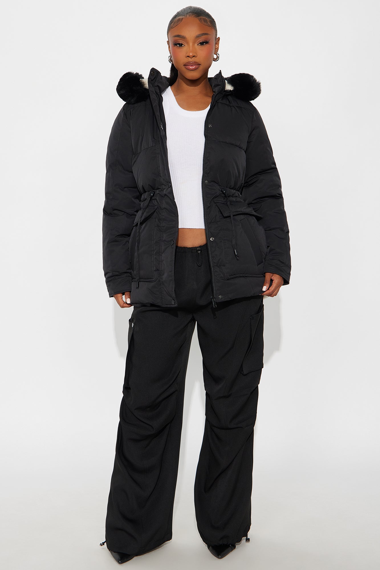 Ice Queen Hooded Puffer Jacket - Black