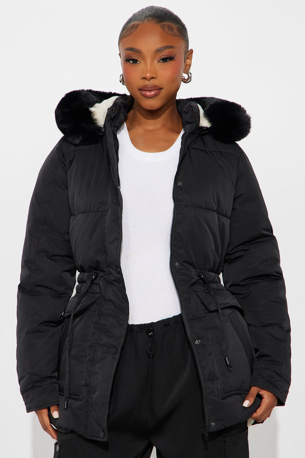 Ice Queen Hooded Puffer Jacket - Black